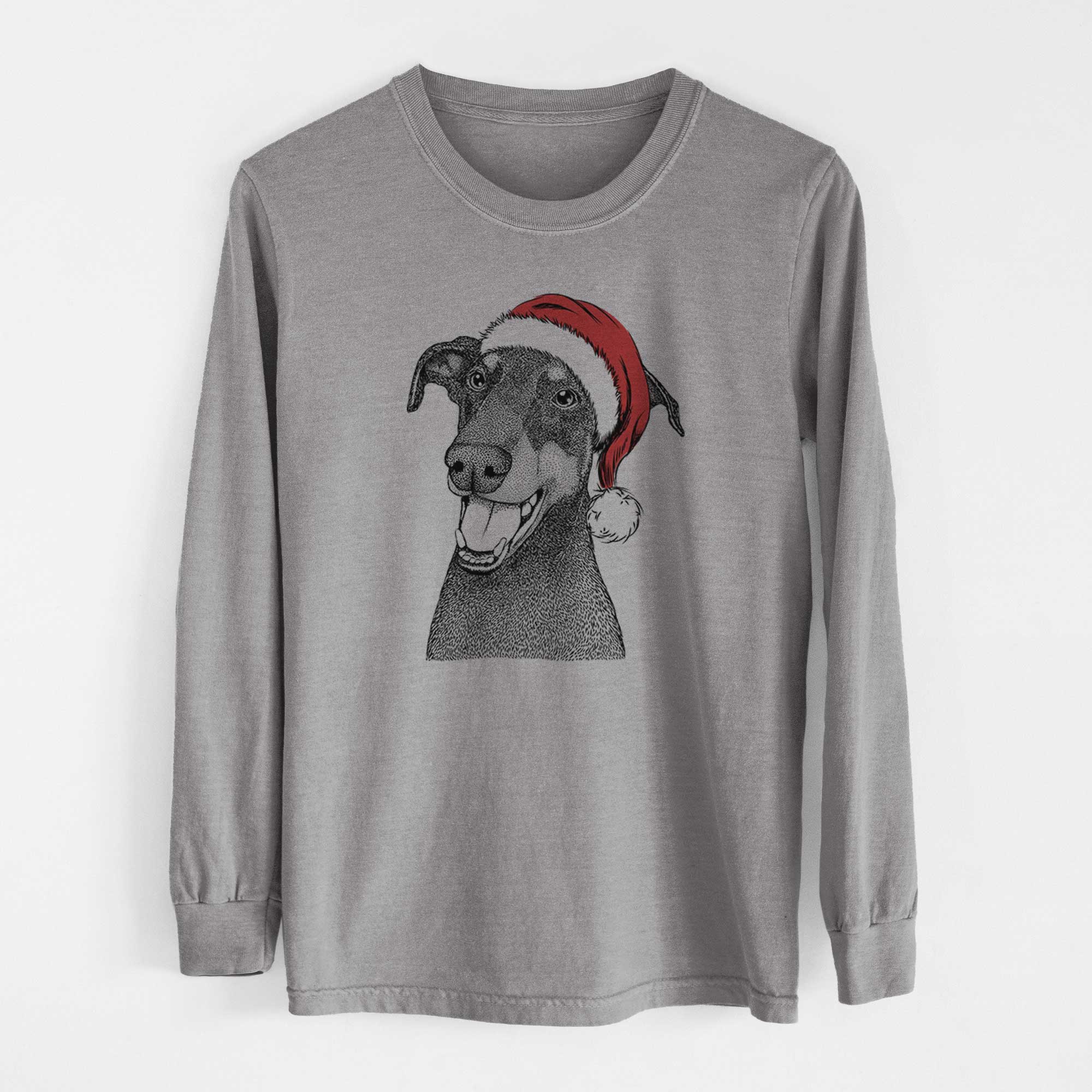 Santa Bunnie the Doberman Pinscher - Men's Heavyweight 100% Cotton Long Sleeve