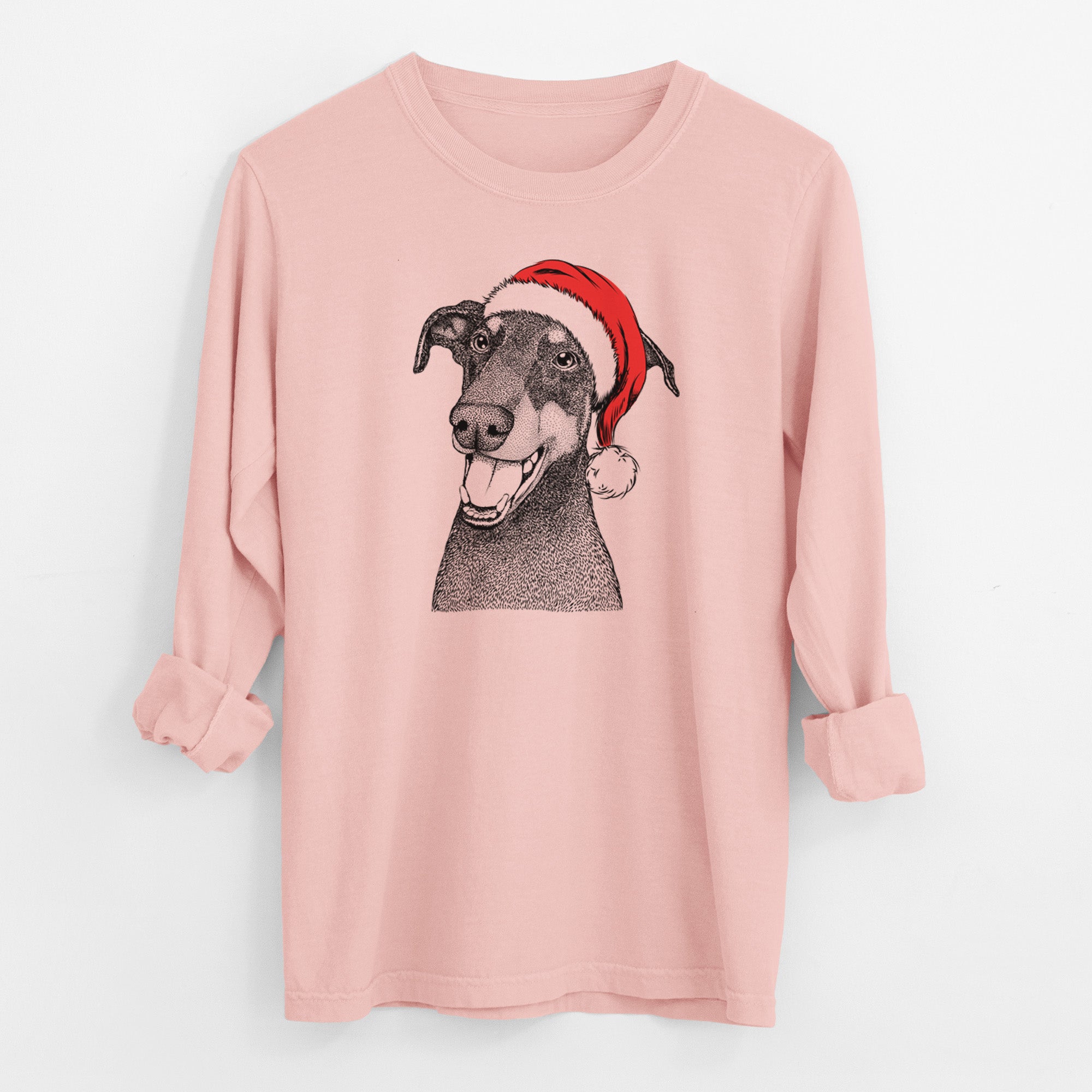 Santa Bunnie the Doberman Pinscher - Men's Heavyweight 100% Cotton Long Sleeve