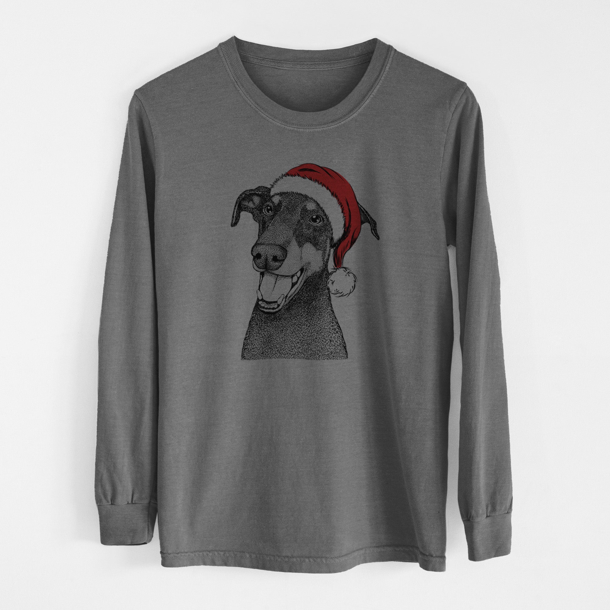 Santa Bunnie the Doberman Pinscher - Men's Heavyweight 100% Cotton Long Sleeve