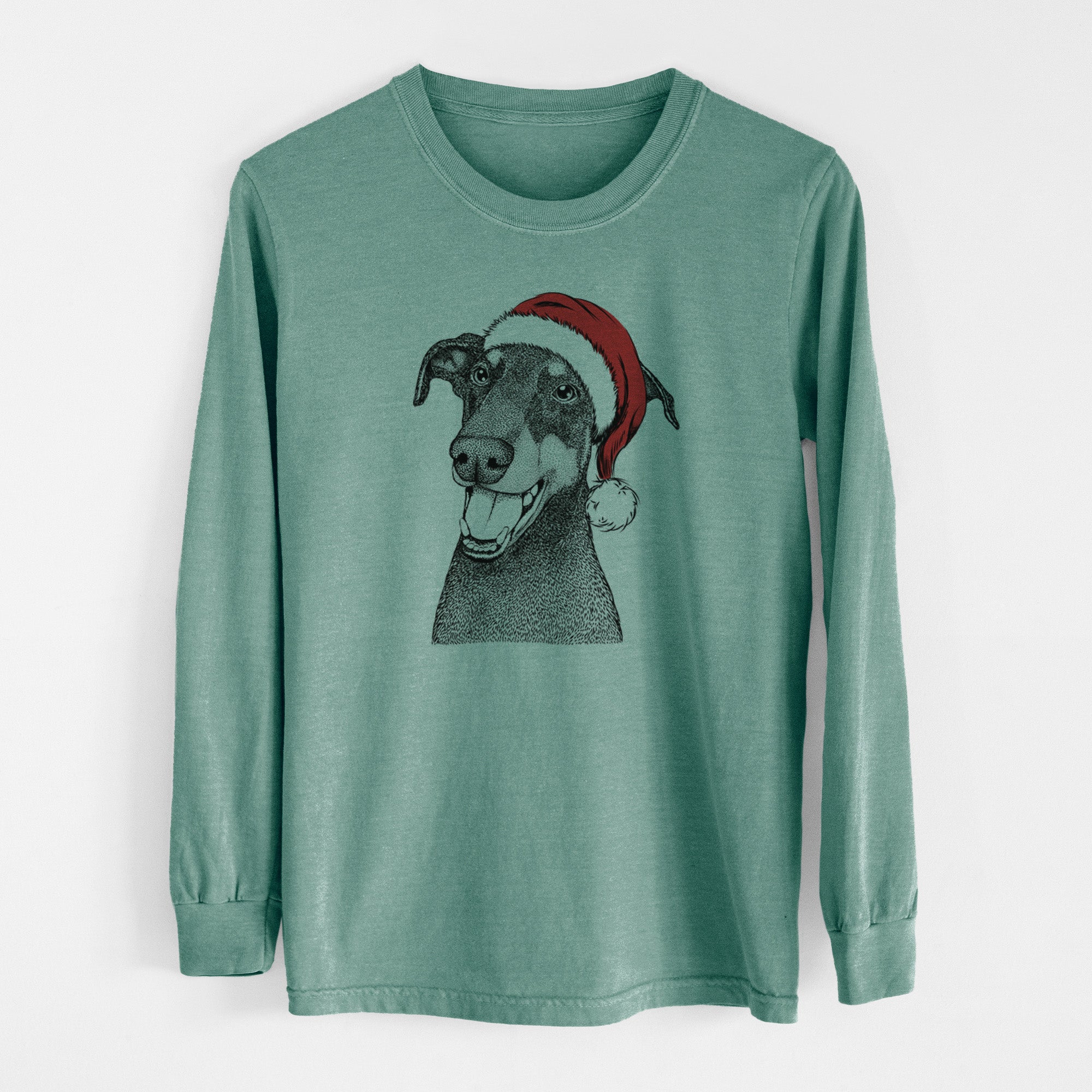 Santa Bunnie the Doberman Pinscher - Men's Heavyweight 100% Cotton Long Sleeve