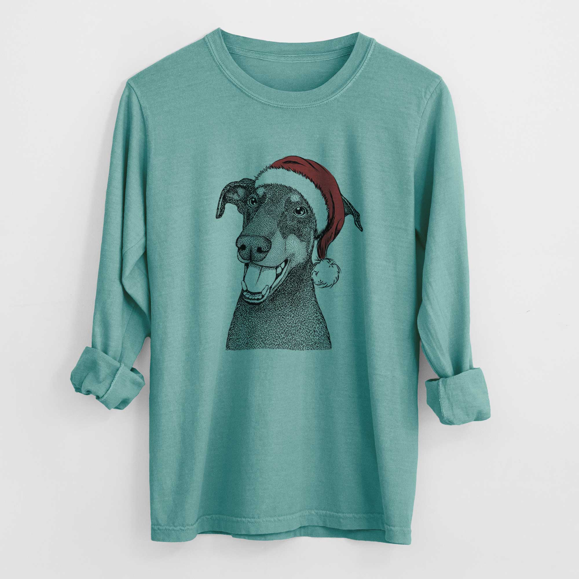 Santa Bunnie the Doberman Pinscher - Men's Heavyweight 100% Cotton Long Sleeve