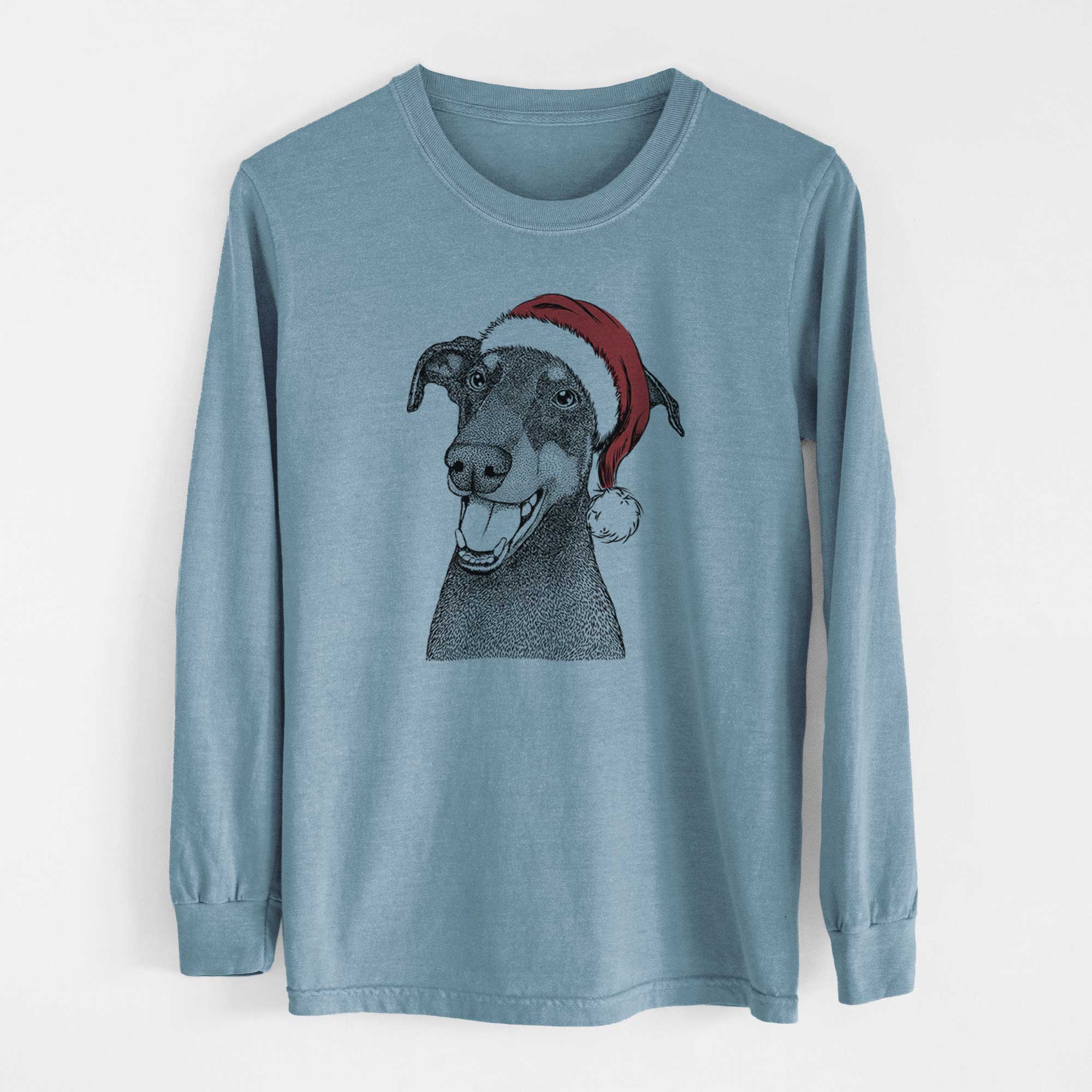 Santa Bunnie the Doberman Pinscher - Men's Heavyweight 100% Cotton Long Sleeve