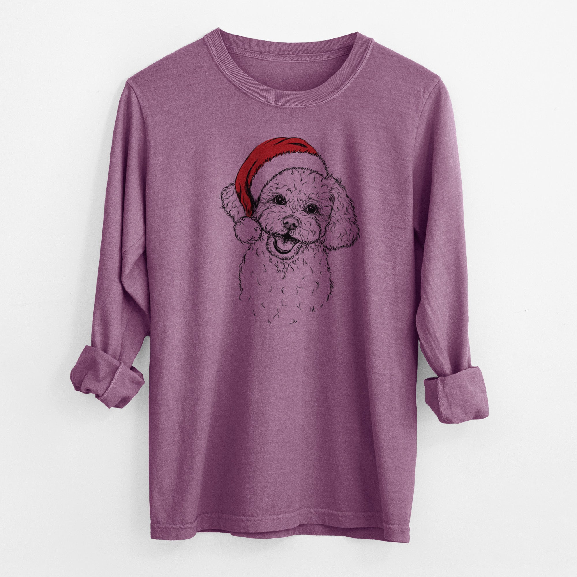 Santa Caesar the Bichon Frise - Men's Heavyweight 100% Cotton Long Sleeve