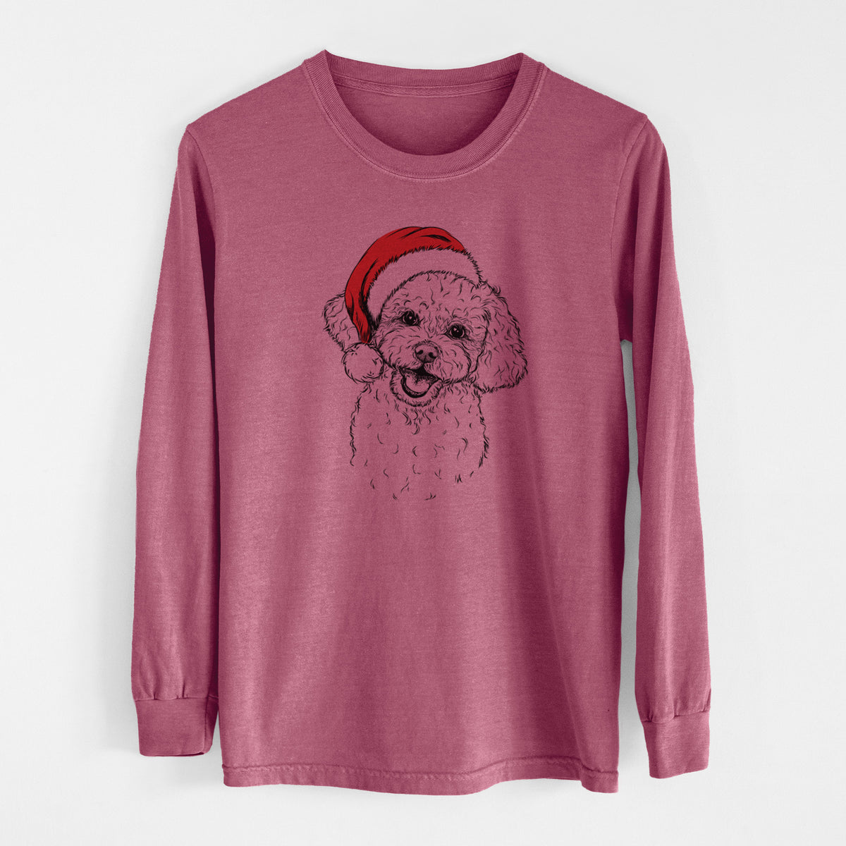 Santa Caesar the Bichon Frise - Men&#39;s Heavyweight 100% Cotton Long Sleeve