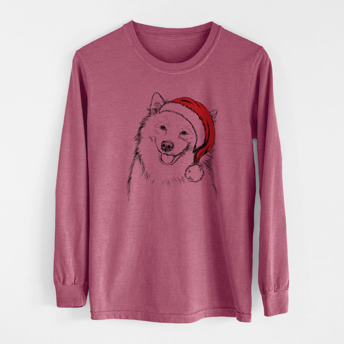 Santa Caico the Samoyed - Men&#39;s Heavyweight 100% Cotton Long Sleeve