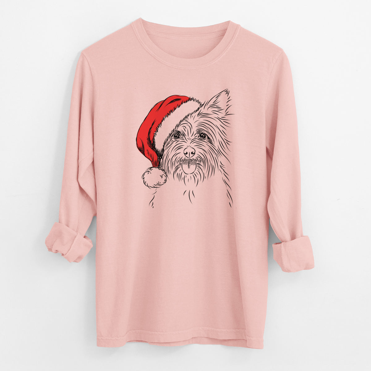 Santa Calum the Cairn Terrier - Men's Heavyweight 100% Cotton Long Sleeve