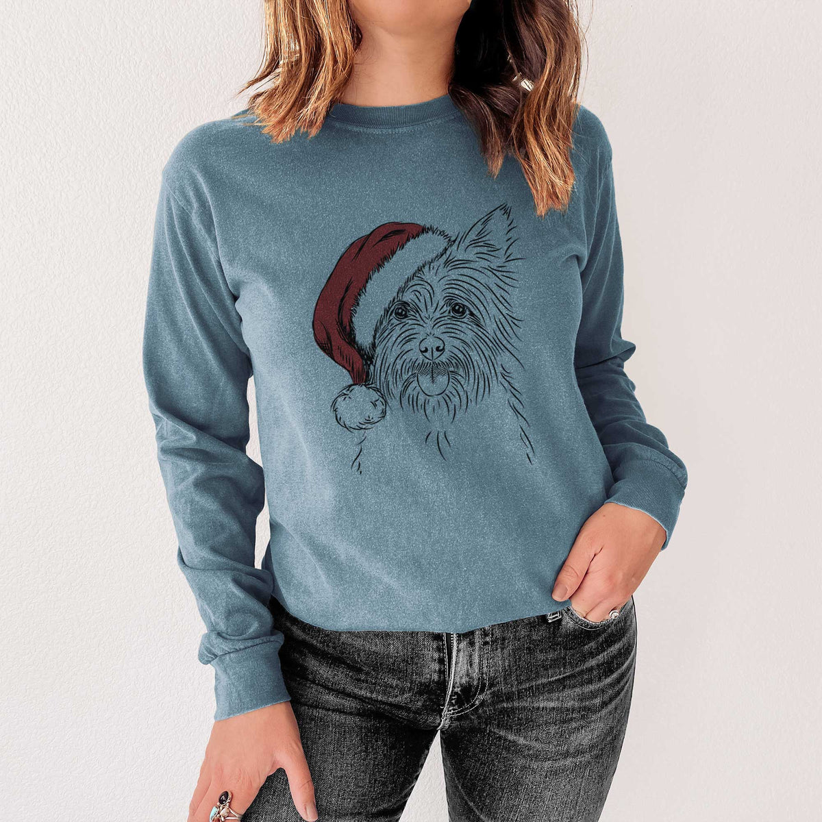 Santa Calum the Cairn Terrier - Men's Heavyweight 100% Cotton Long Sleeve