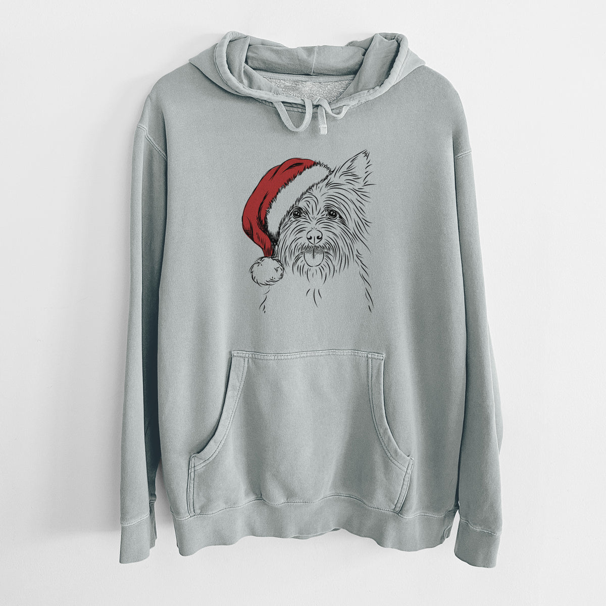 Santa Hat Calum the Cairn Terrier - Unisex Pigment Dyed Hoodie