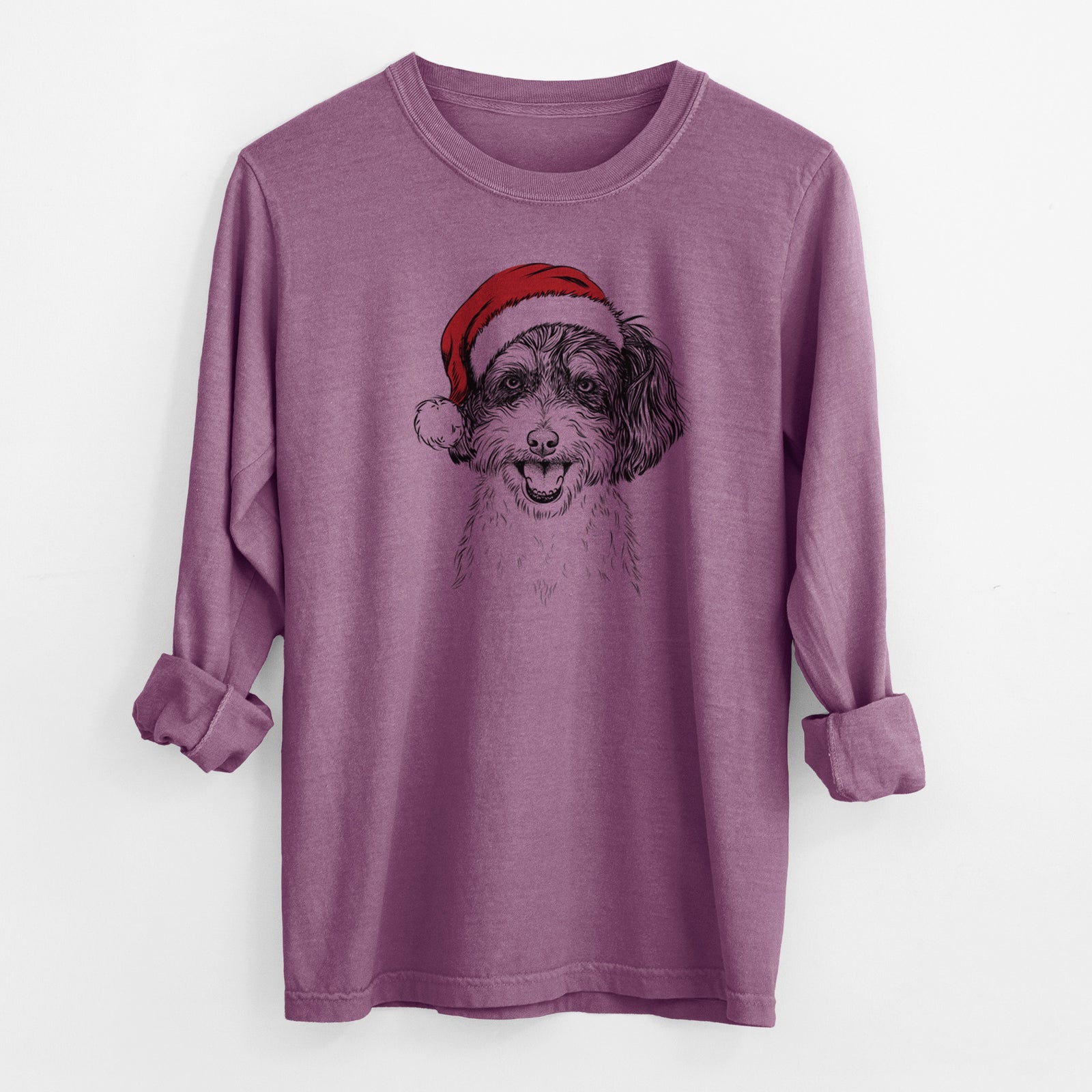 Santa Carlos the Cavapoo - Men's Heavyweight 100% Cotton Long Sleeve