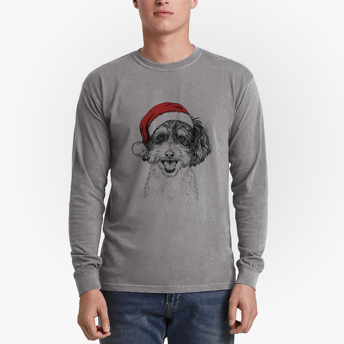 Santa Carlos the Cavapoo - Men's Heavyweight 100% Cotton Long Sleeve