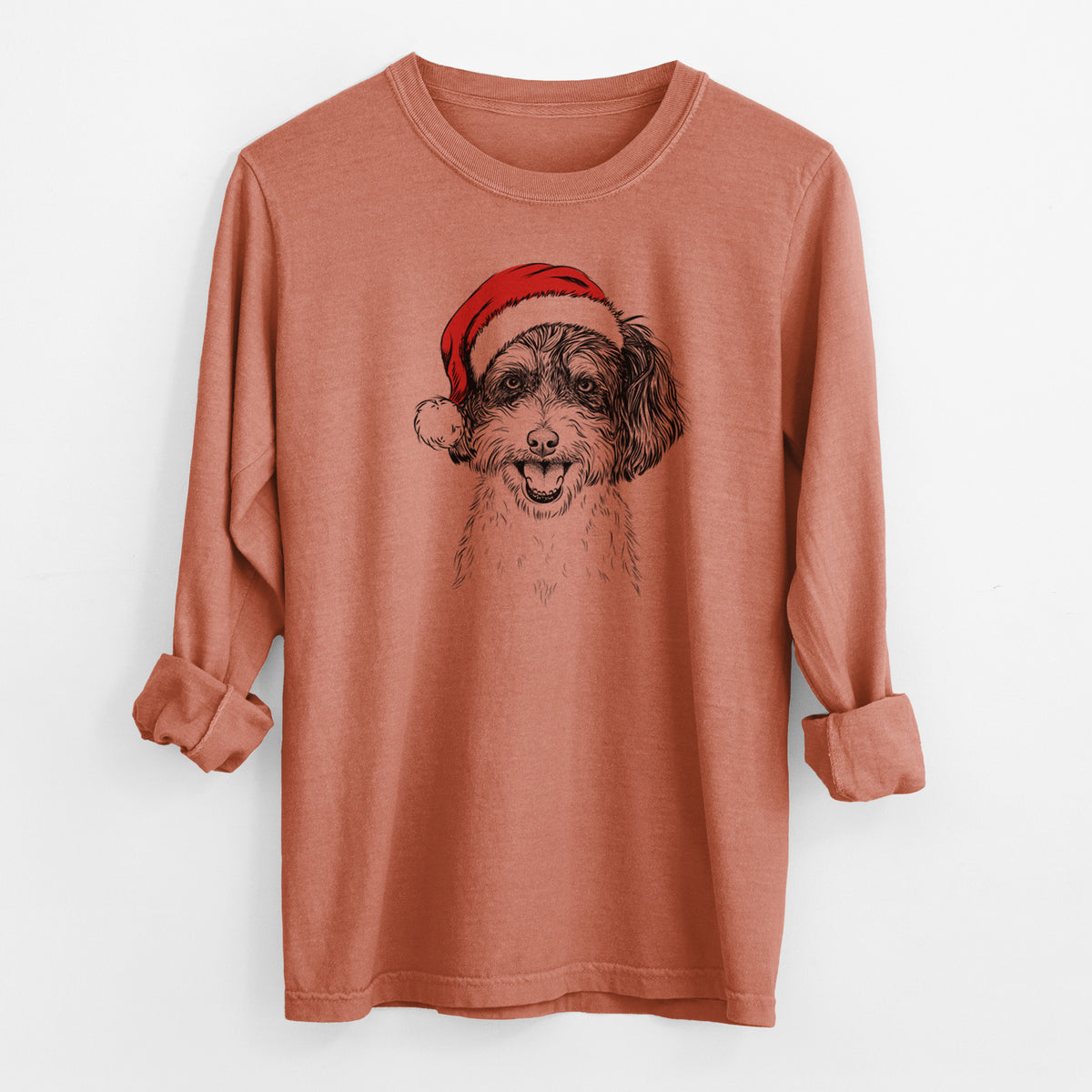 Santa Carlos the Cavapoo - Men's Heavyweight 100% Cotton Long Sleeve