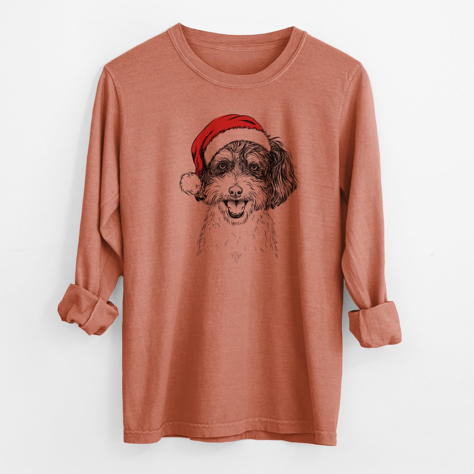 Santa Carlos the Cavapoo - Men's Heavyweight 100% Cotton Long Sleeve