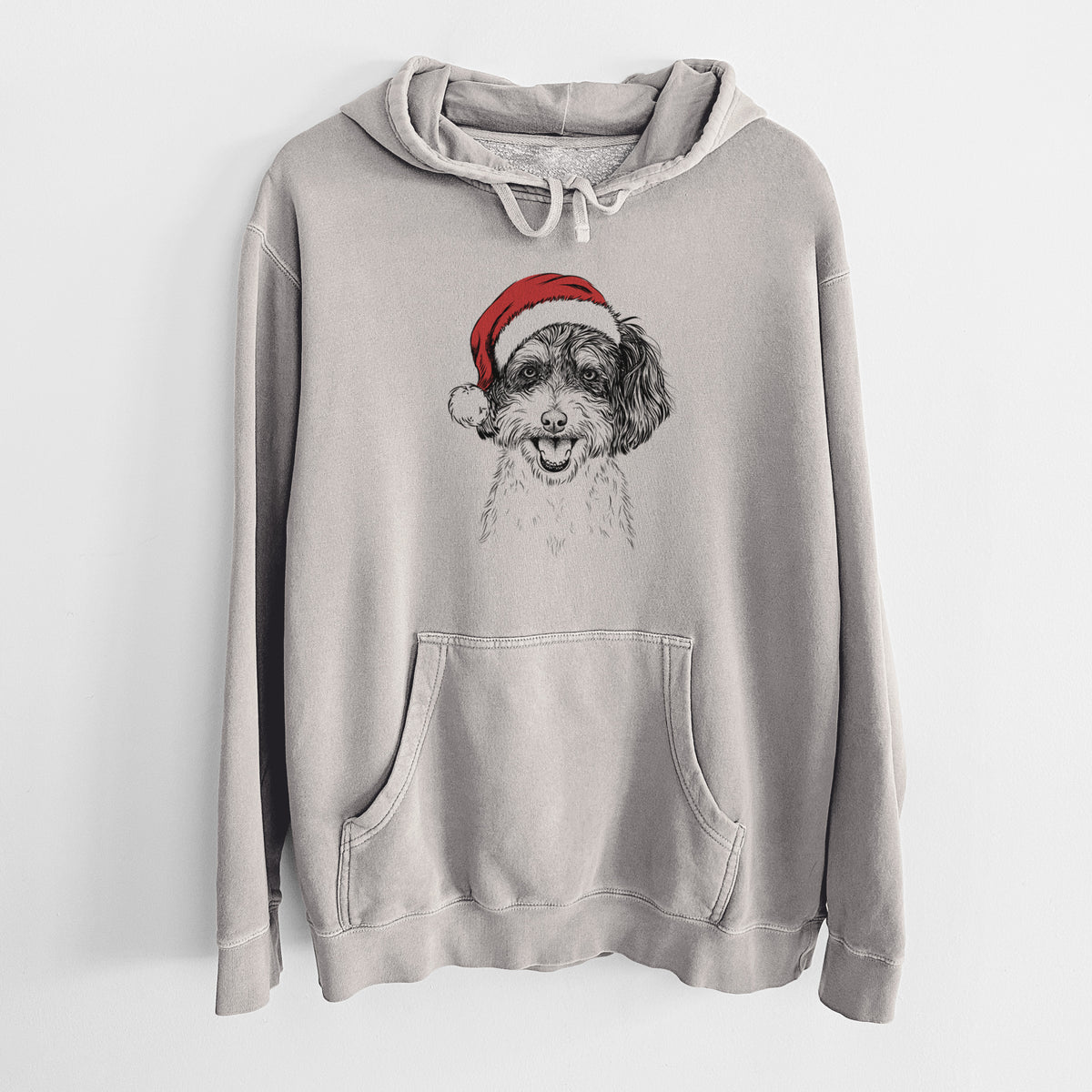 Santa Hat Carlos the Cavapoo - Unisex Pigment Dyed Hoodie
