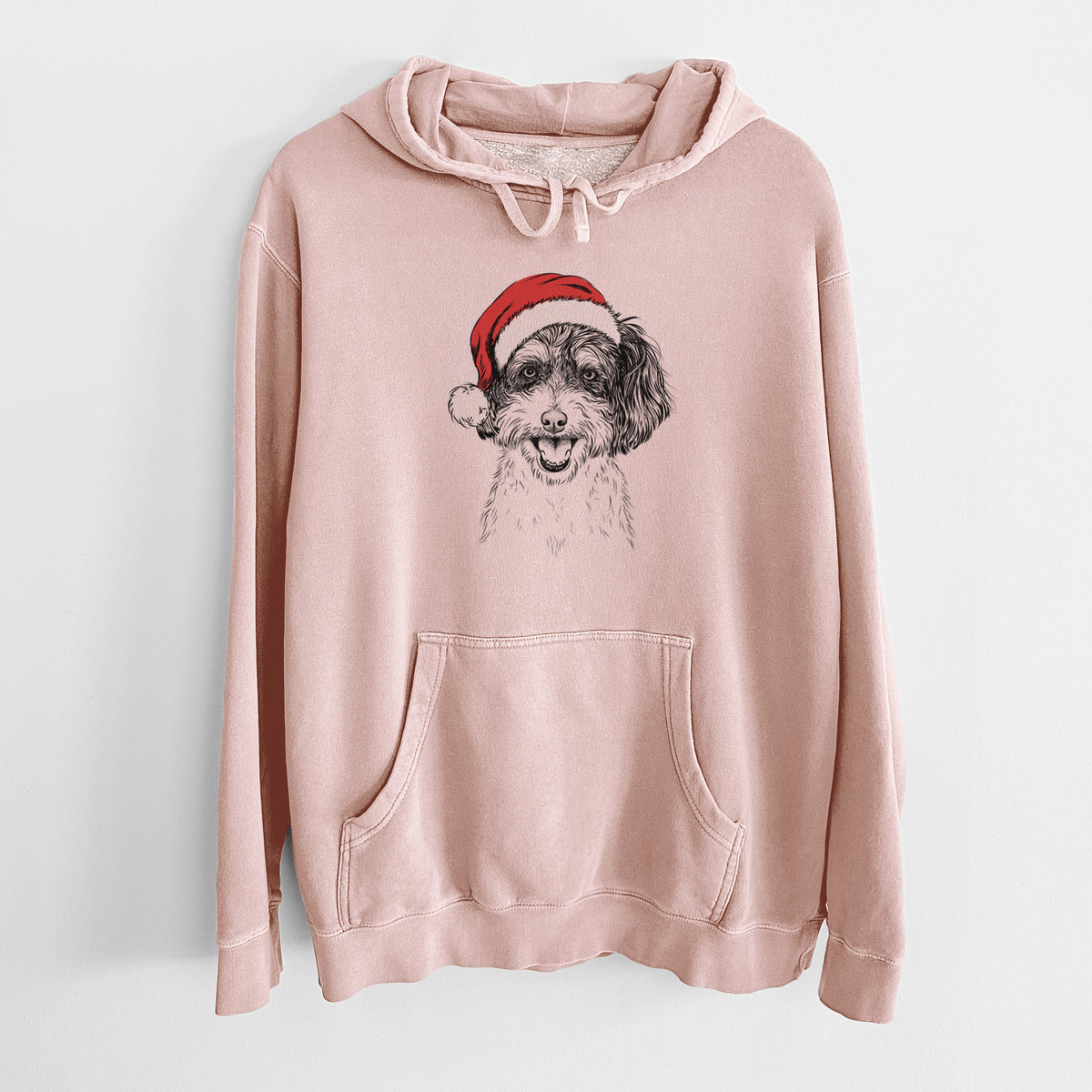Santa Hat Carlos the Cavapoo - Unisex Pigment Dyed Hoodie