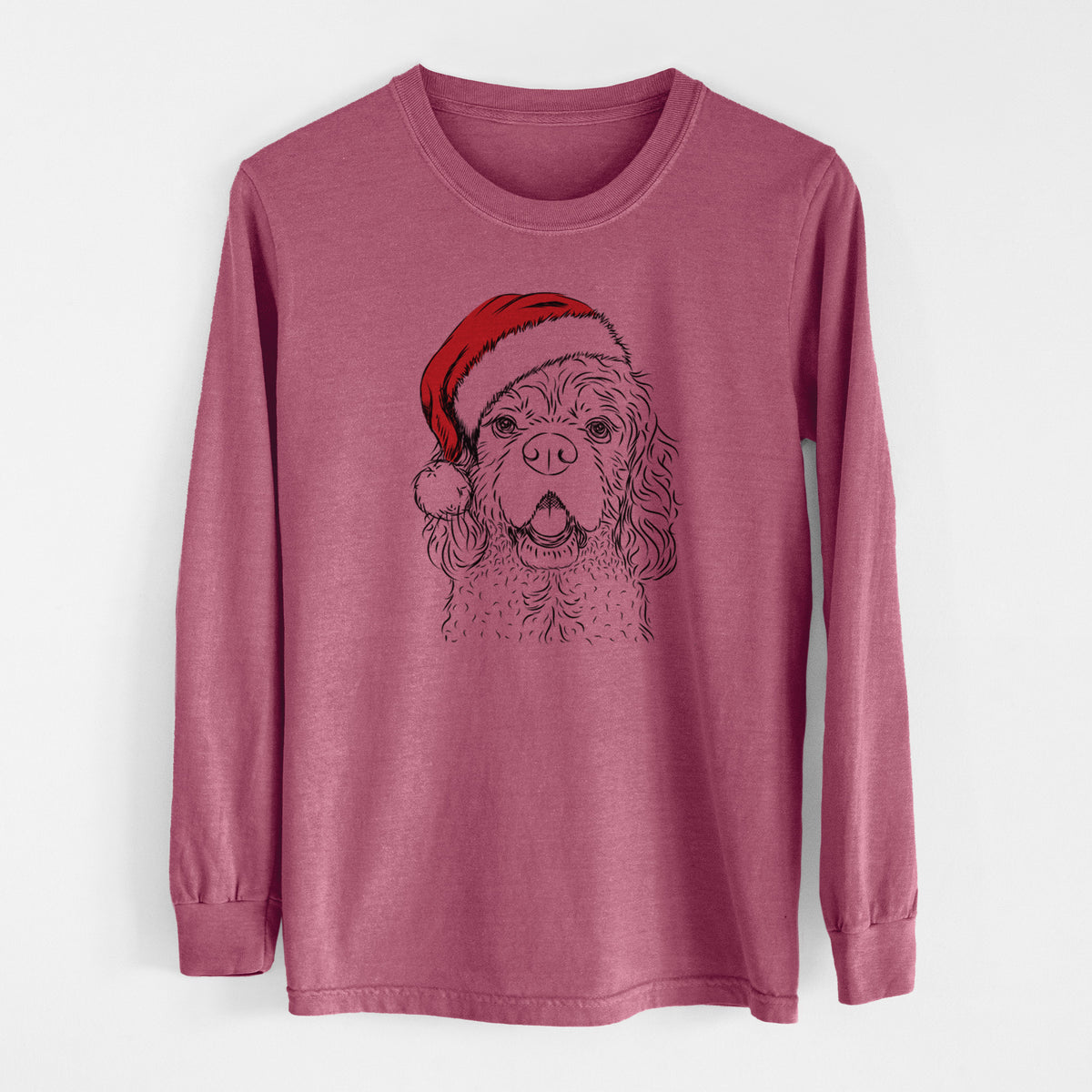 Santa Casey the American Cocker Spaniel - Men&#39;s Heavyweight 100% Cotton Long Sleeve