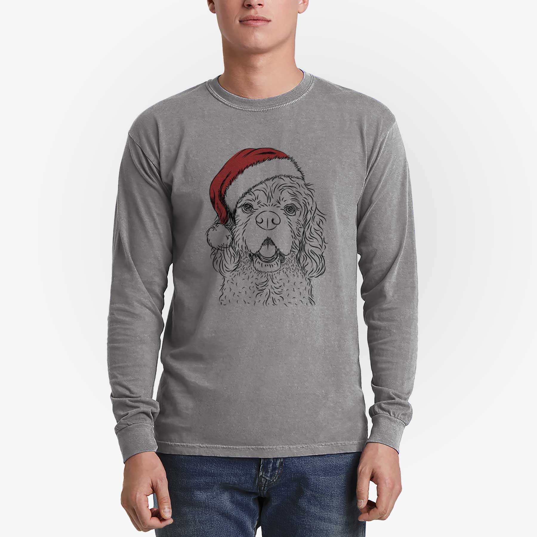 Santa Casey the American Cocker Spaniel - Men's Heavyweight 100% Cotton Long Sleeve