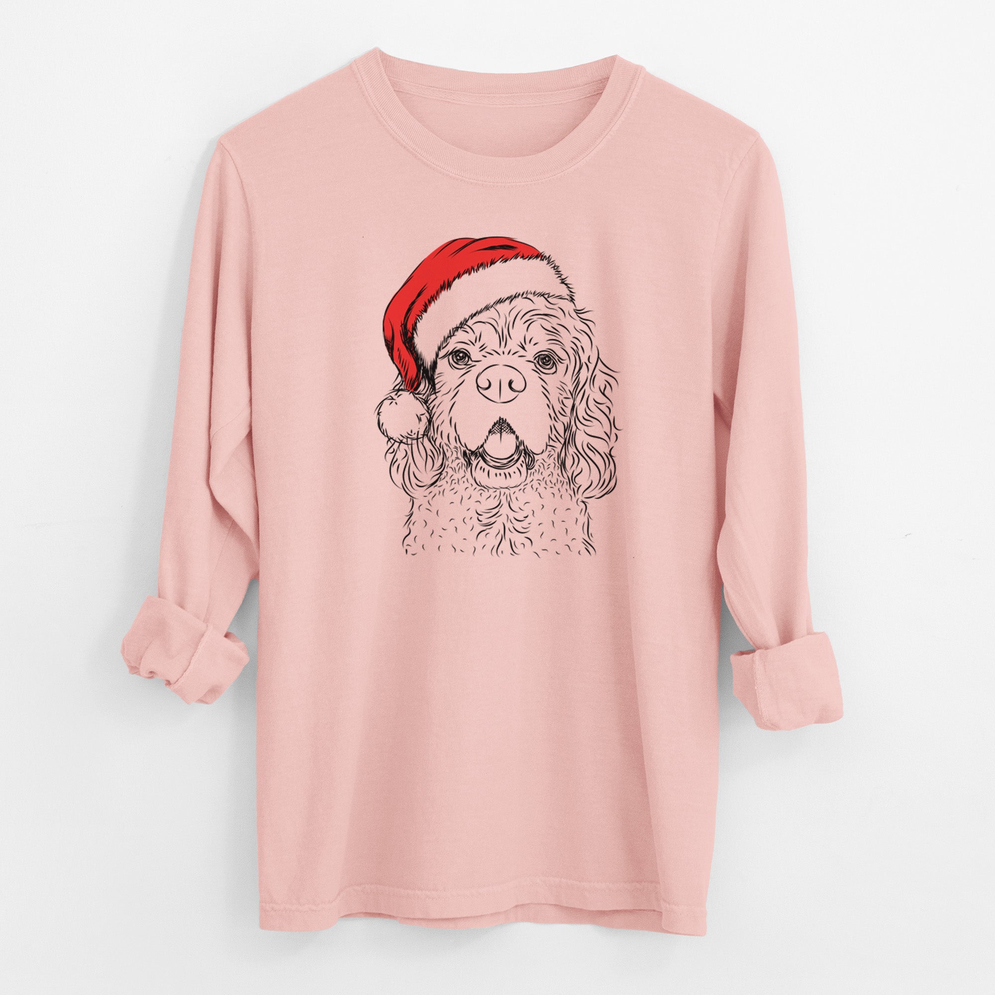 Santa Casey the American Cocker Spaniel - Men's Heavyweight 100% Cotton Long Sleeve