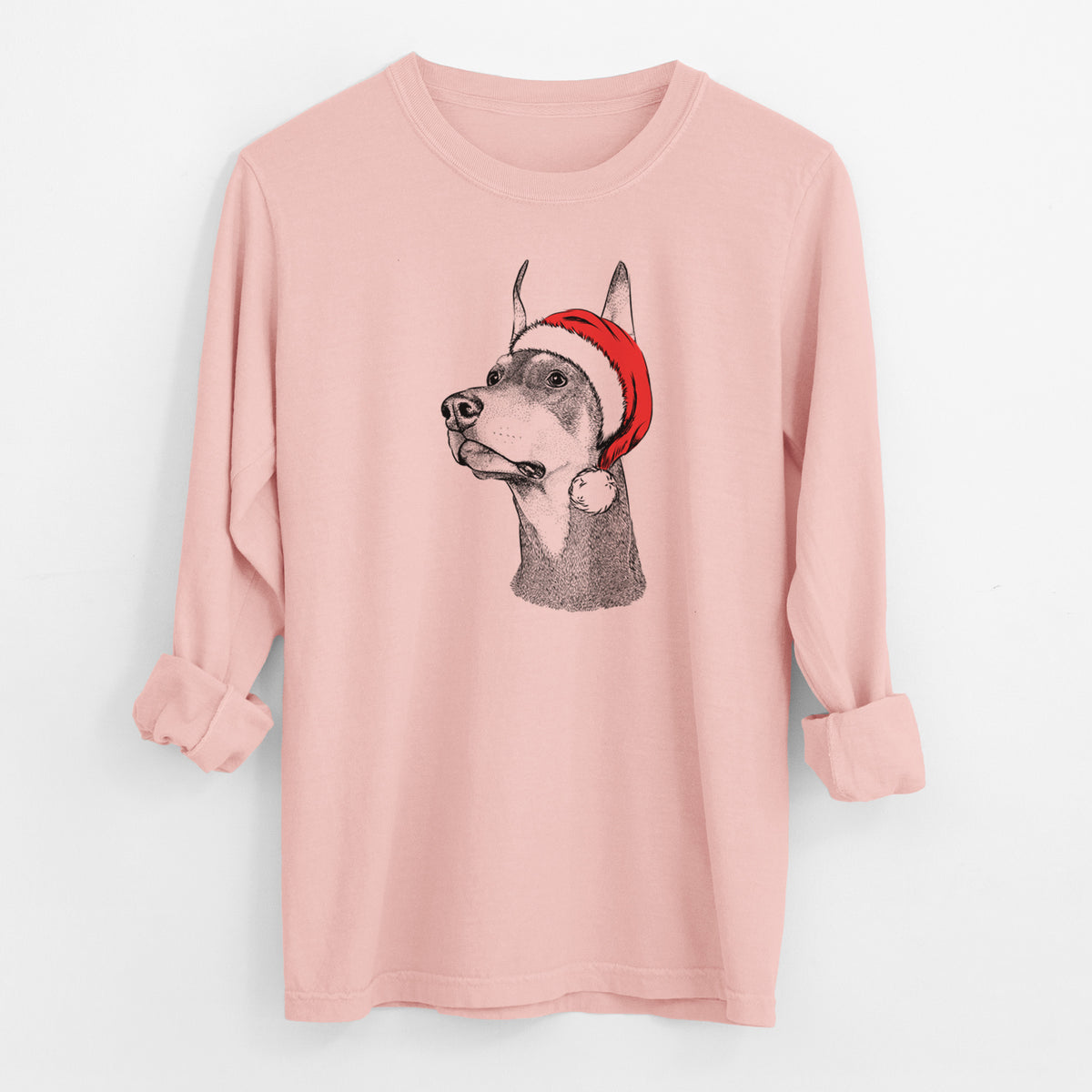 Santa Cenza the Doberman Pinscher - Men's Heavyweight 100% Cotton Long Sleeve