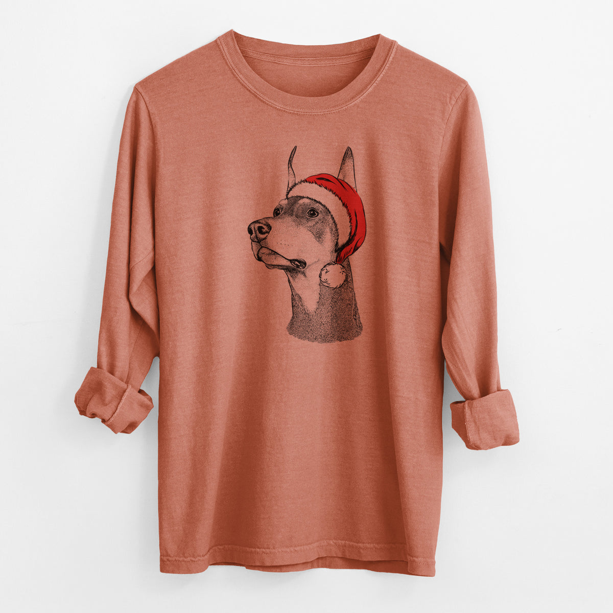 Santa Cenza the Doberman Pinscher - Men's Heavyweight 100% Cotton Long Sleeve
