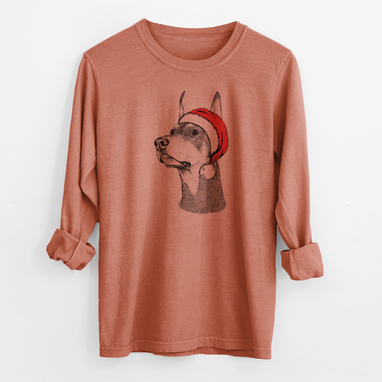 Santa Cenza the Doberman Pinscher - Men's Heavyweight 100% Cotton Long Sleeve