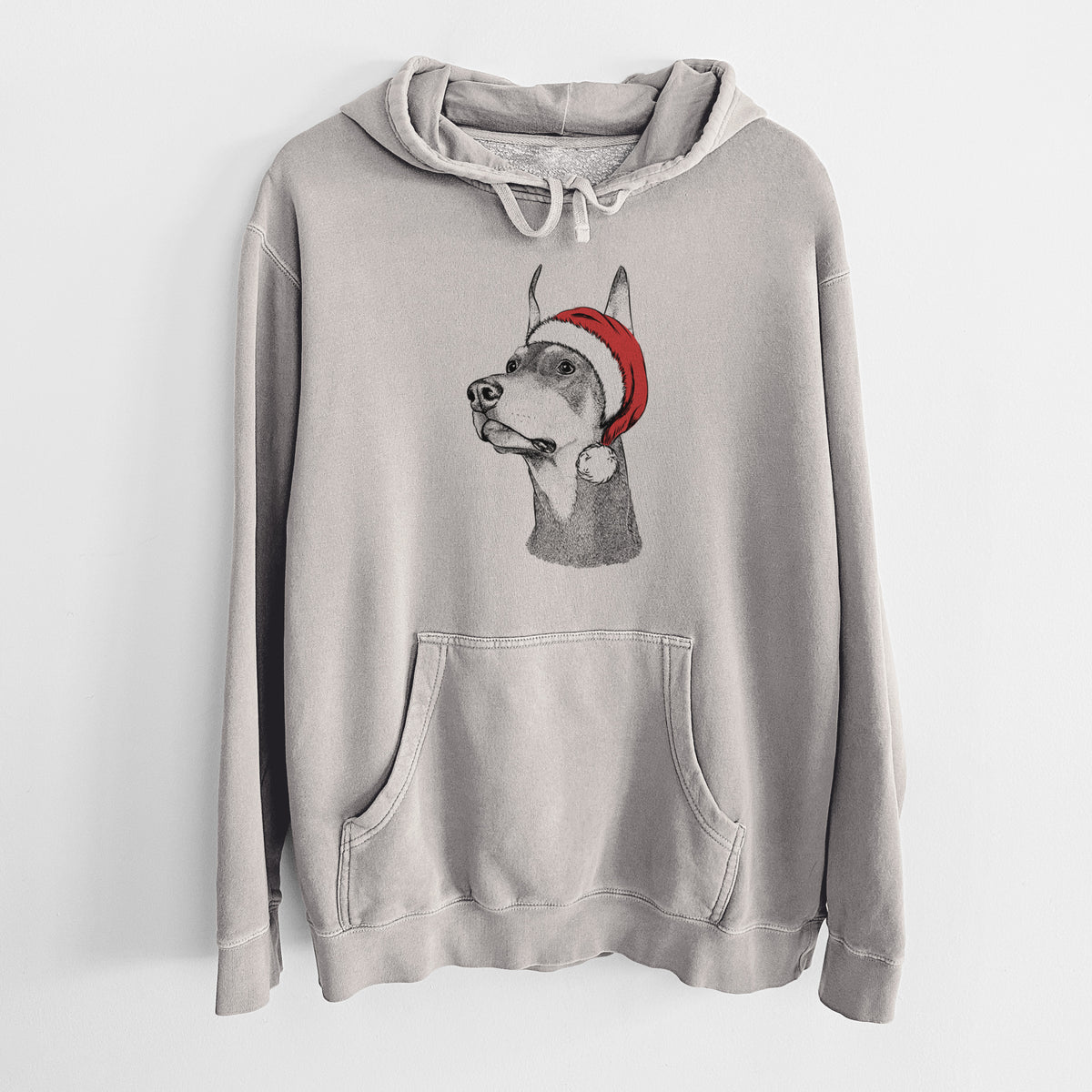 Santa Hat Cenza the Doberman Pinscher - Unisex Pigment Dyed Hoodie