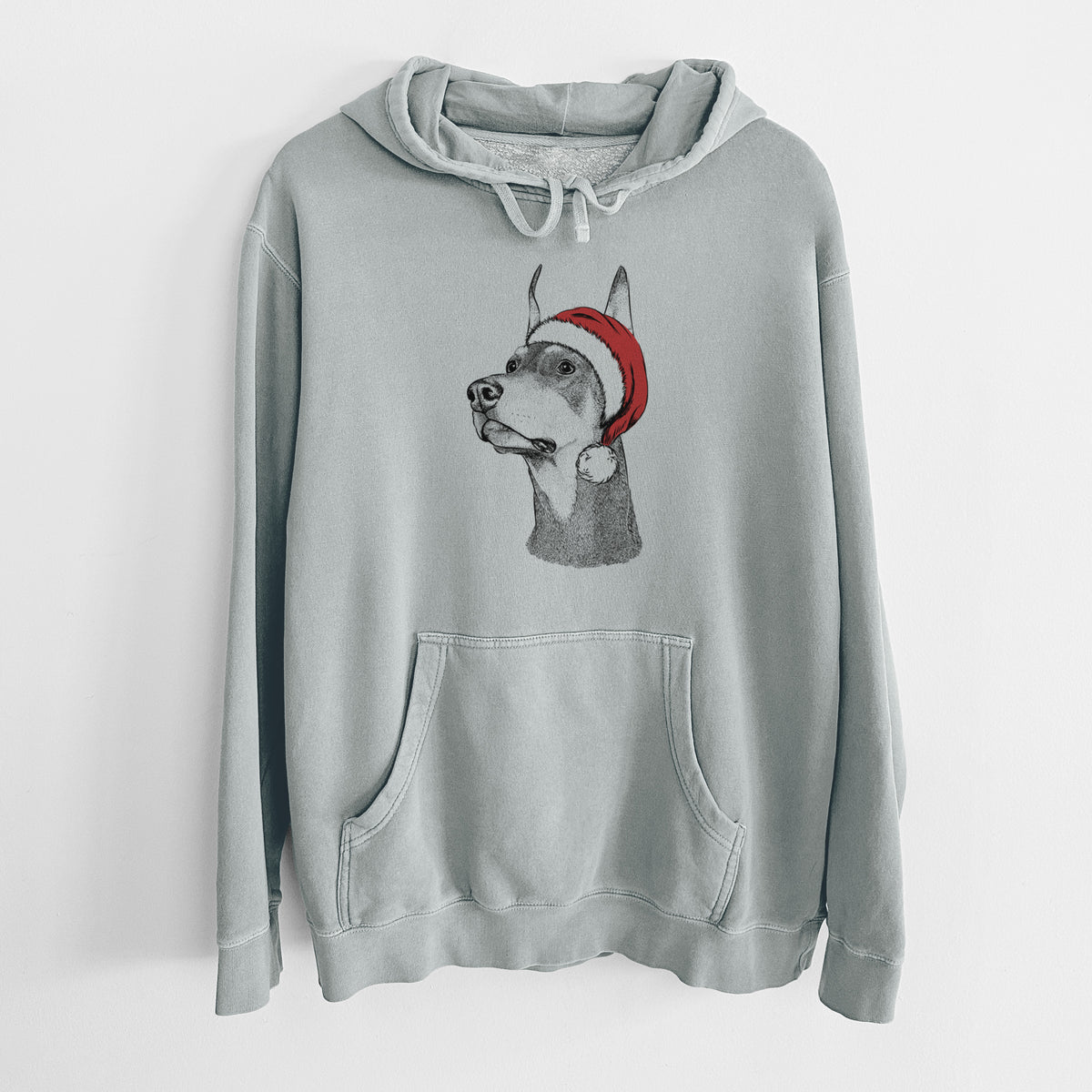 Santa Hat Cenza the Doberman Pinscher - Unisex Pigment Dyed Hoodie