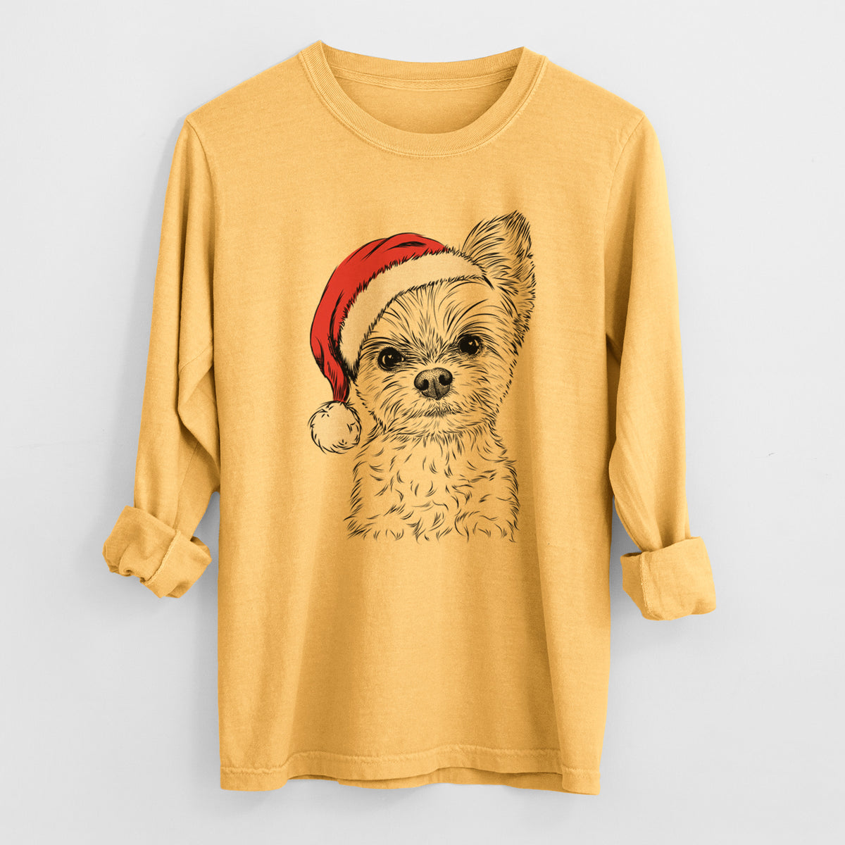 Santa Chance the Yorkshire Terrier - Men's Heavyweight 100% Cotton Long Sleeve