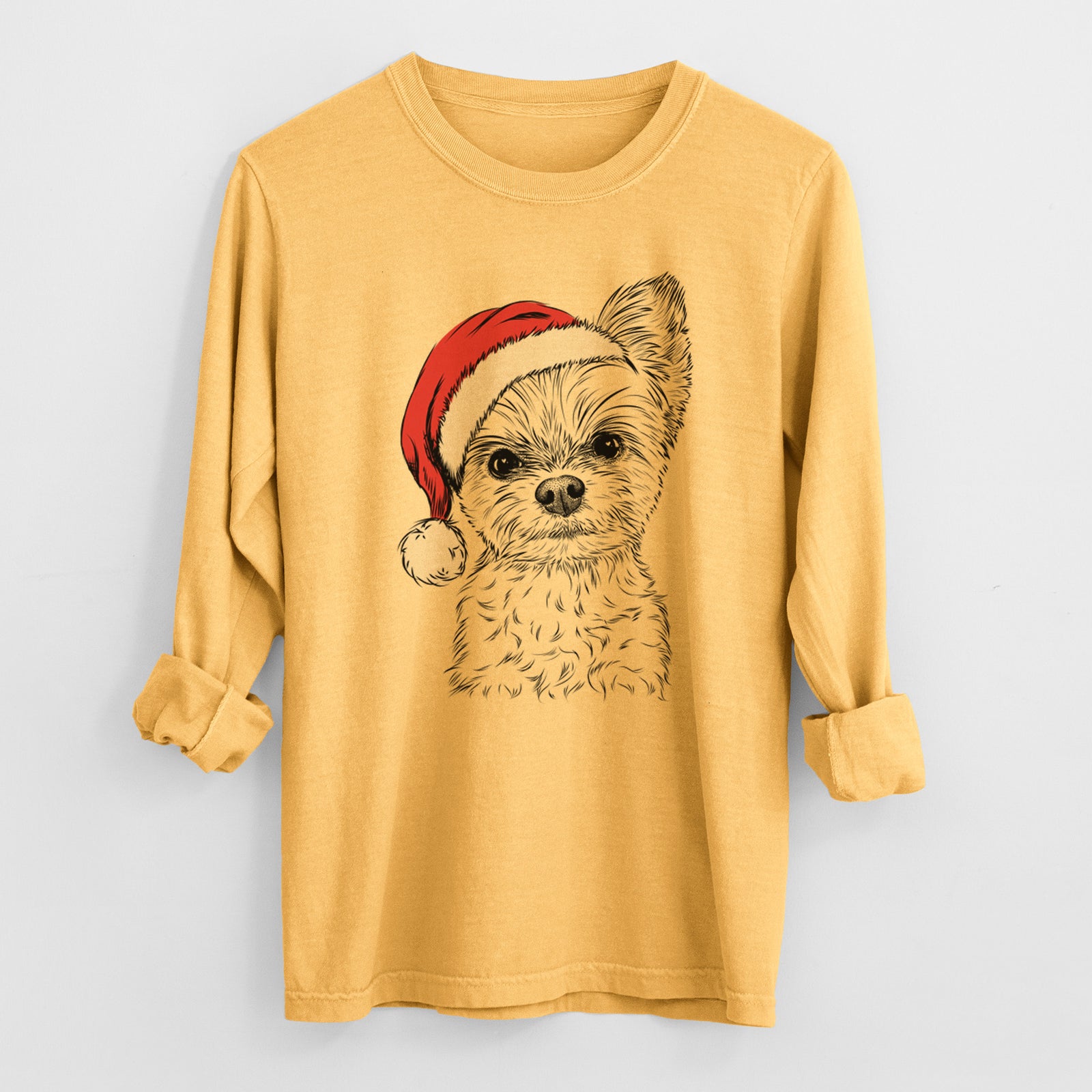 Santa Chance the Yorkshire Terrier - Men's Heavyweight 100% Cotton Long Sleeve