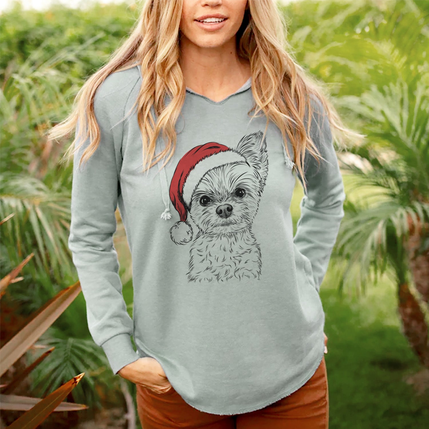 Santa Chance the Yapper the Yorkshire Terrier - Cali Wave Hooded Sweatshirt