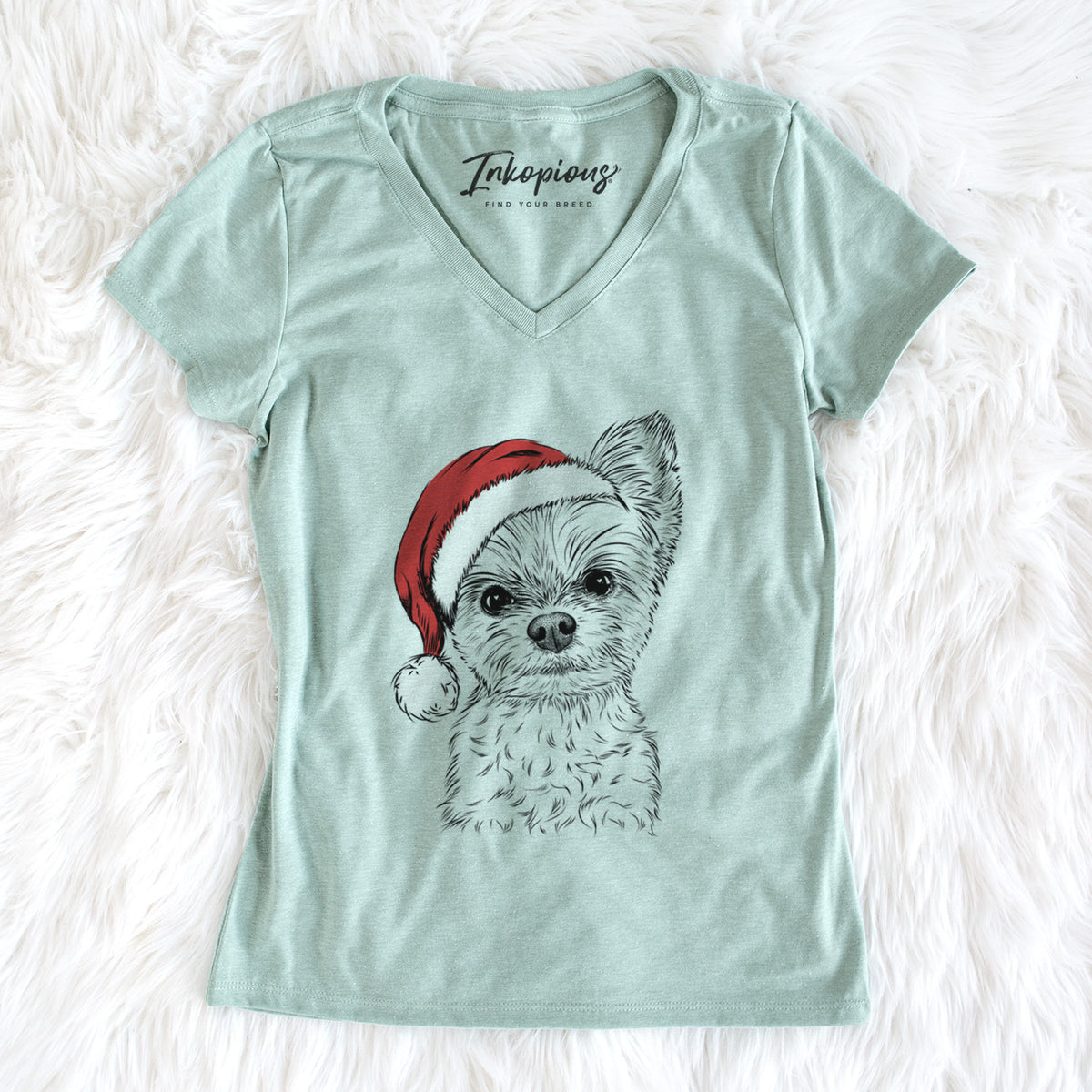 Santa Chance the Yapper the Yorkshire Terrier - Women's Perfect V-neck Shirt