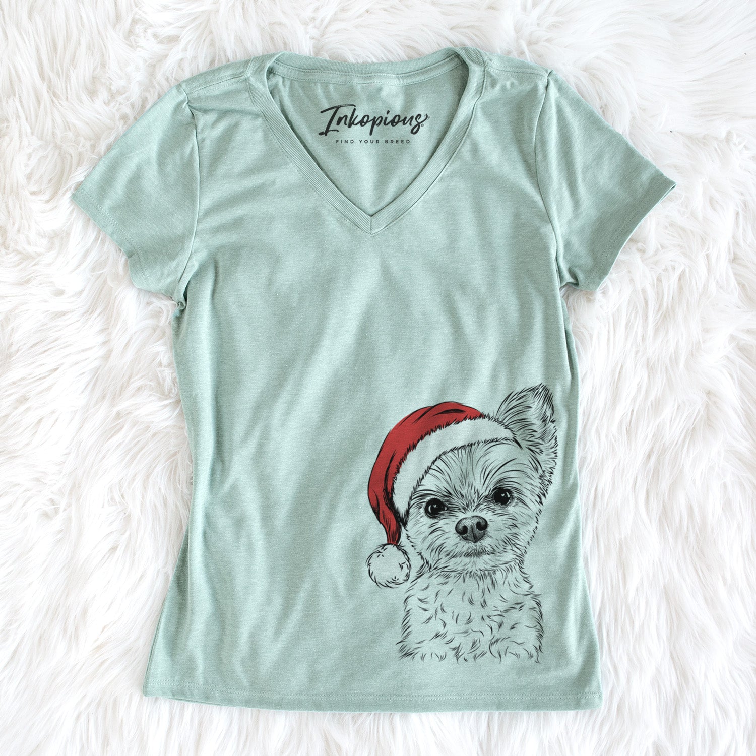 Santa Chance the Yapper the Yorkshire Terrier - Women's Perfect V-neck Shirt