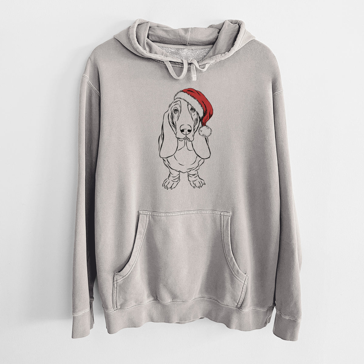 Santa Hat Charlie the Basset Hound - Unisex Pigment Dyed Hoodie