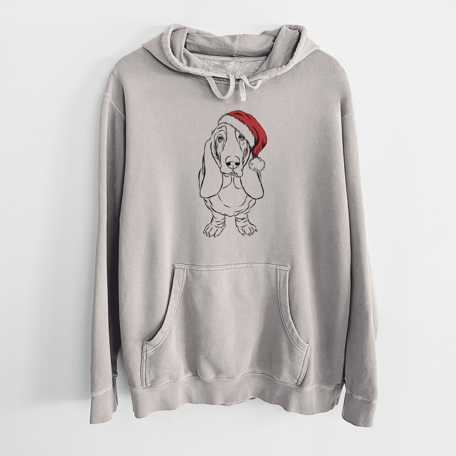 Santa Hat Charlie the Basset Hound - Unisex Pigment Dyed Hoodie