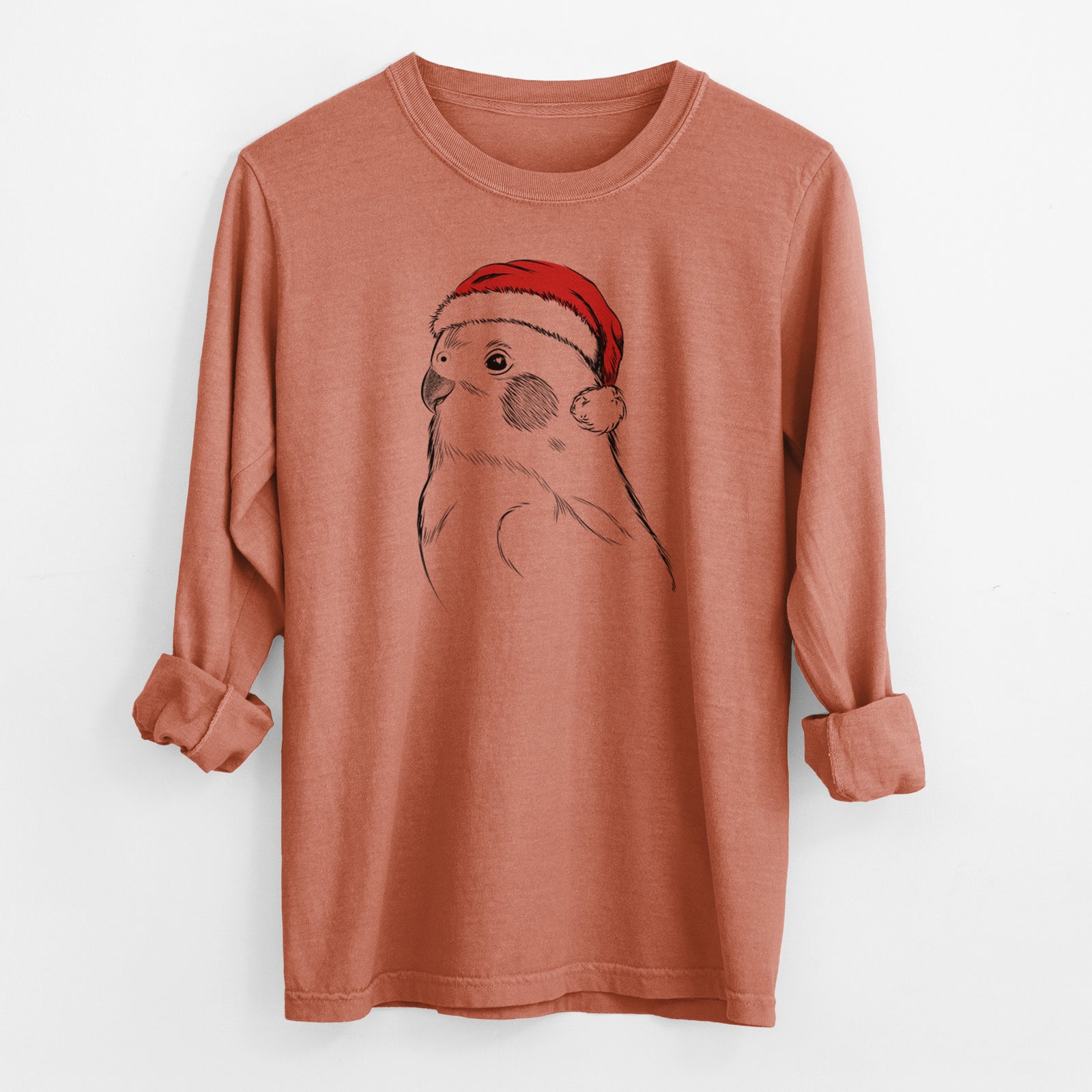 Santa Charlie the Cockatiel - Men's Heavyweight 100% Cotton Long Sleeve