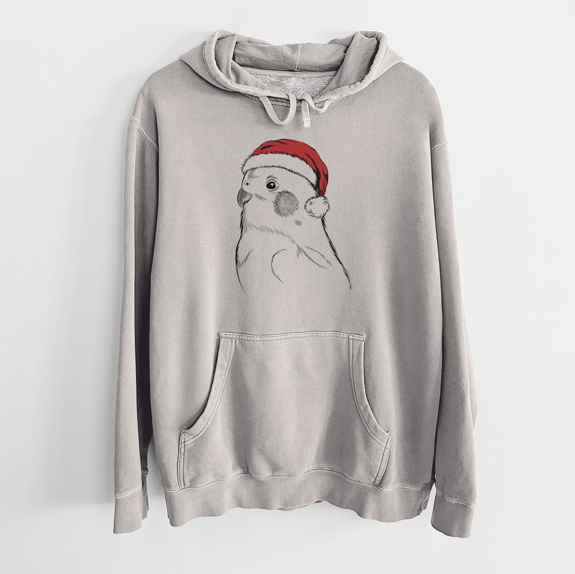 Santa Hat Charlie the Cockatiel - Unisex Pigment Dyed Hoodie