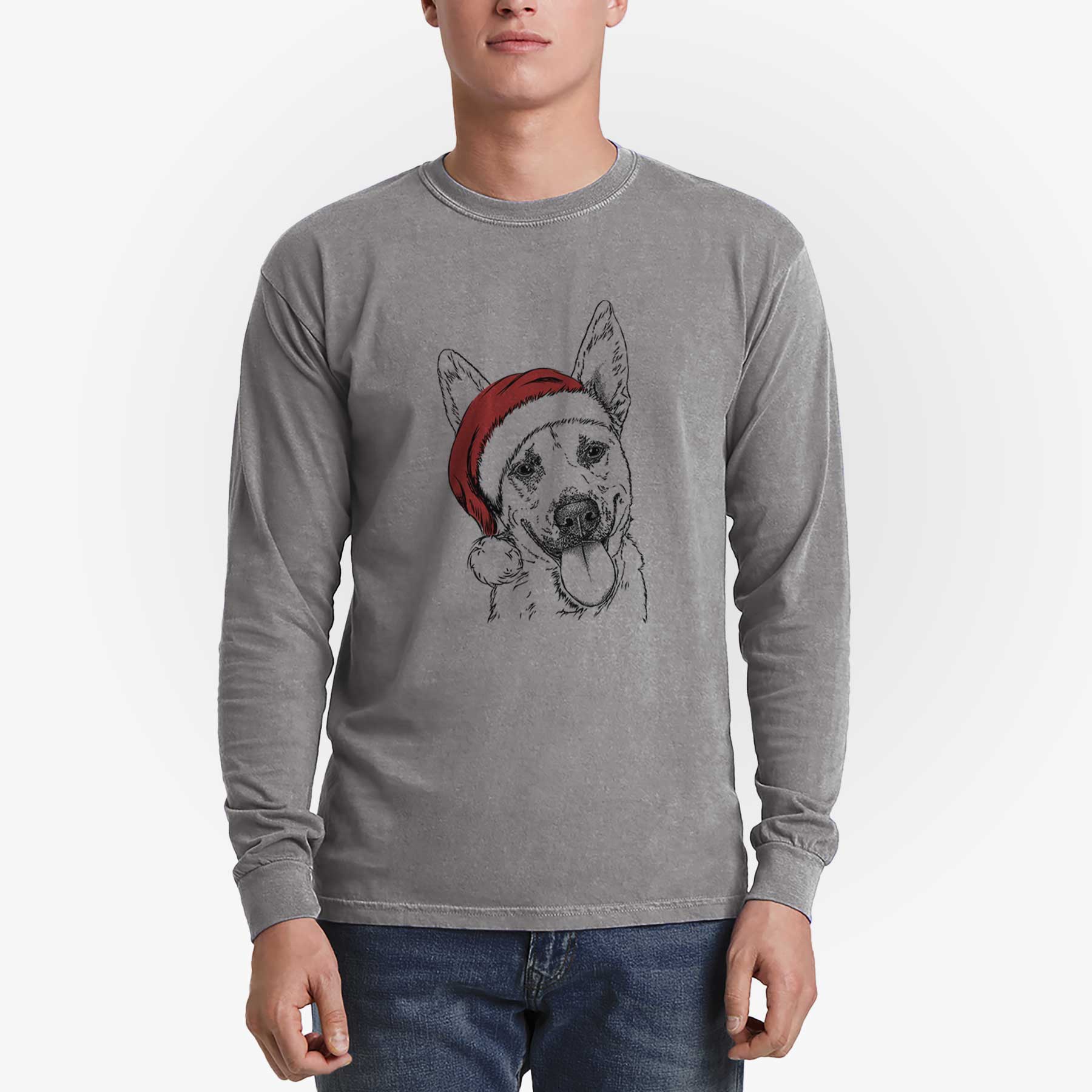 Santa Charlie the Mixed Breed - Men's Heavyweight 100% Cotton Long Sleeve