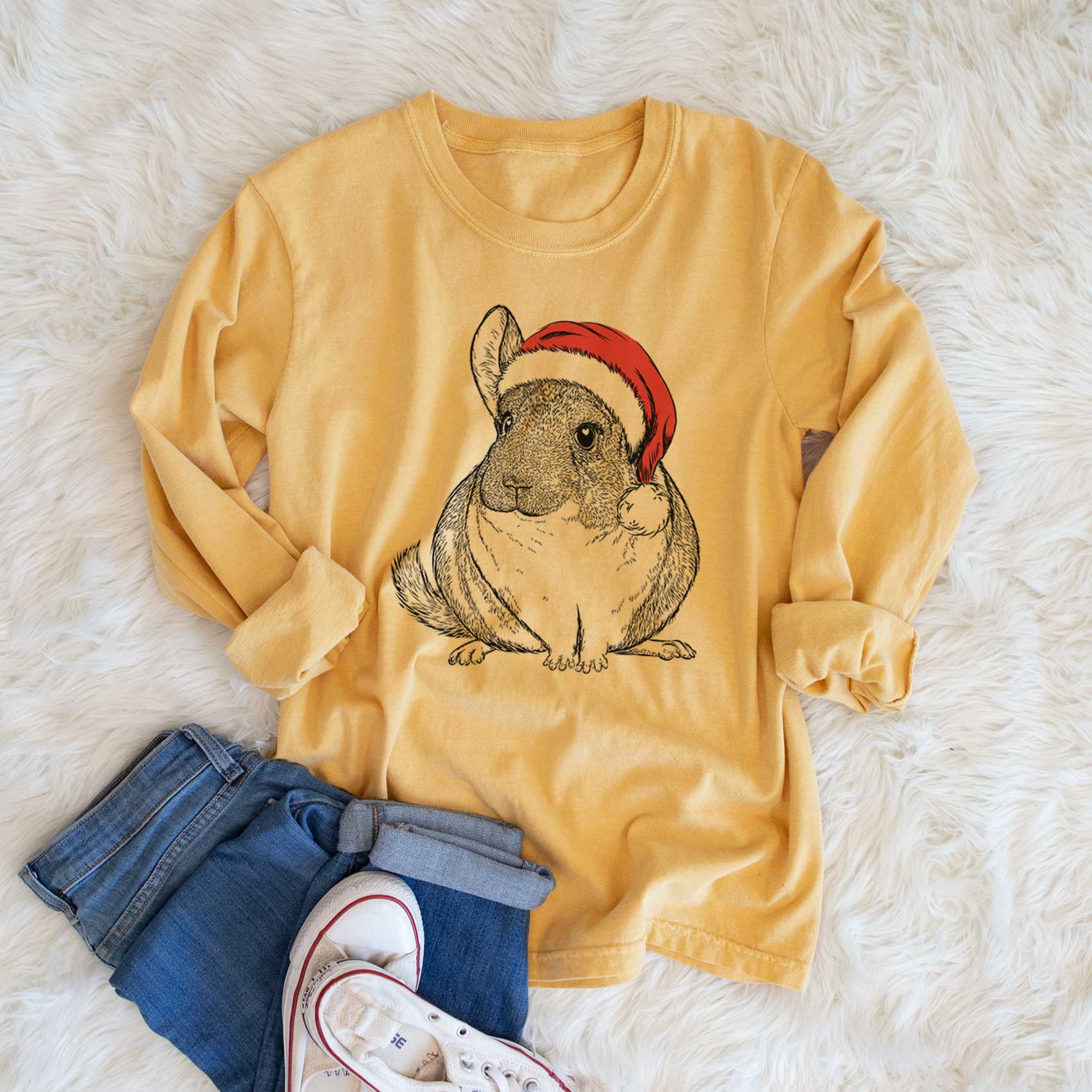 Santa Cheddar the Chinchilla - Men's Heavyweight 100% Cotton Long Sleeve