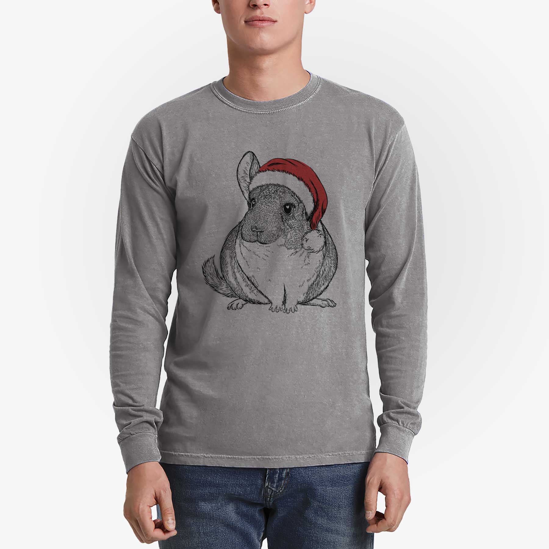 Santa Cheddar the Chinchilla - Men's Heavyweight 100% Cotton Long Sleeve