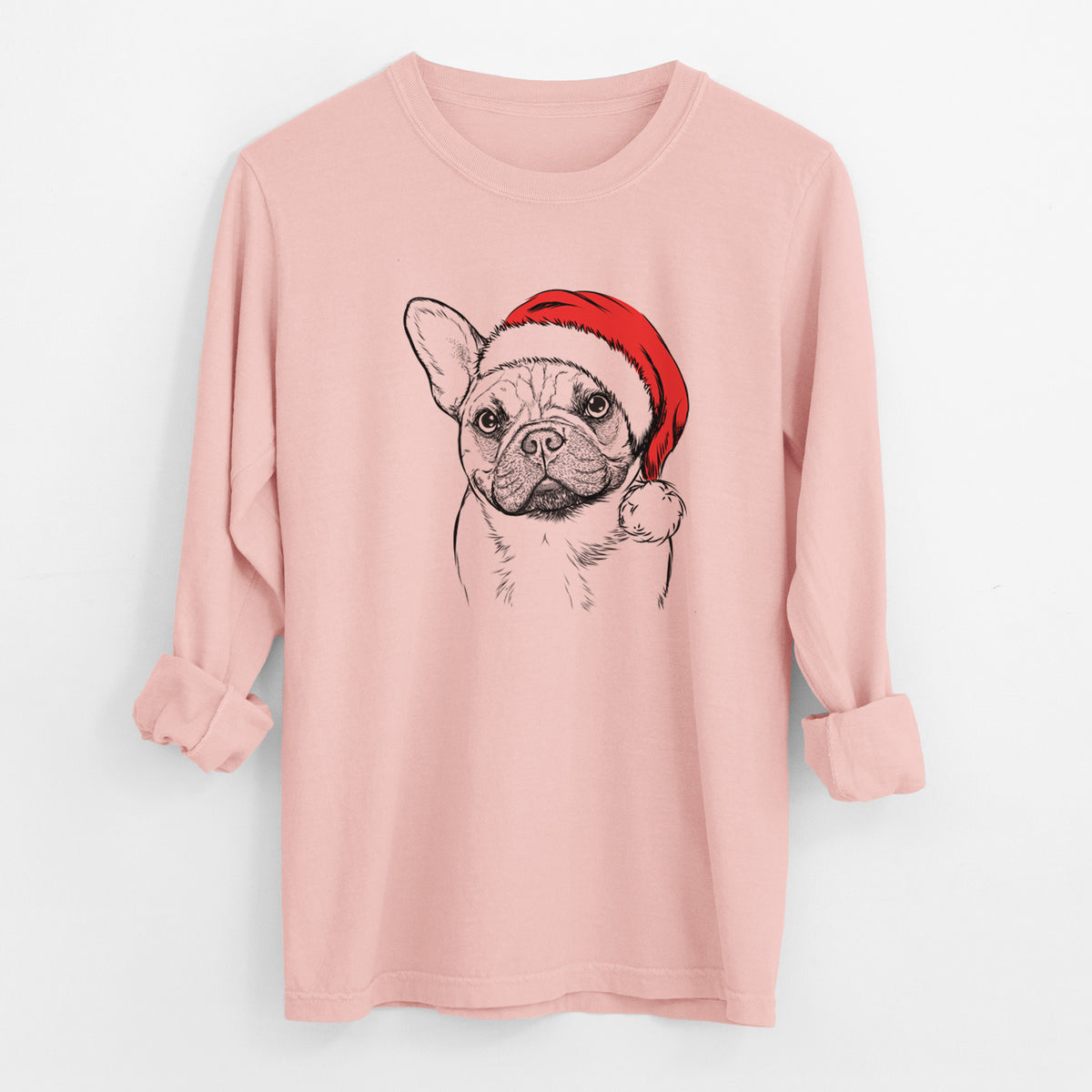 Santa Chew Chew the French Bulldog - Men's Heavyweight 100% Cotton Long Sleeve