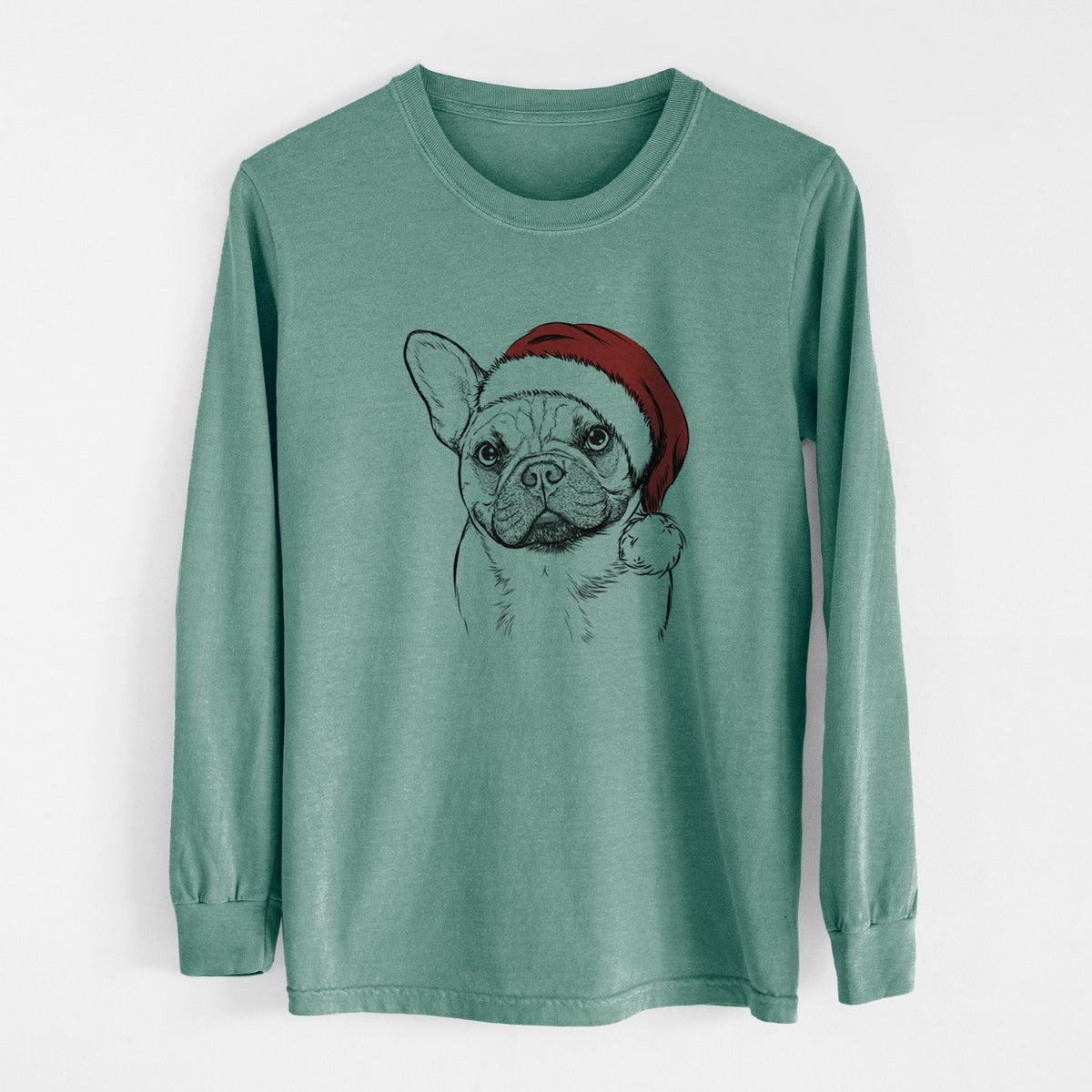 Santa Chew Chew the French Bulldog - Men's Heavyweight 100% Cotton Long Sleeve