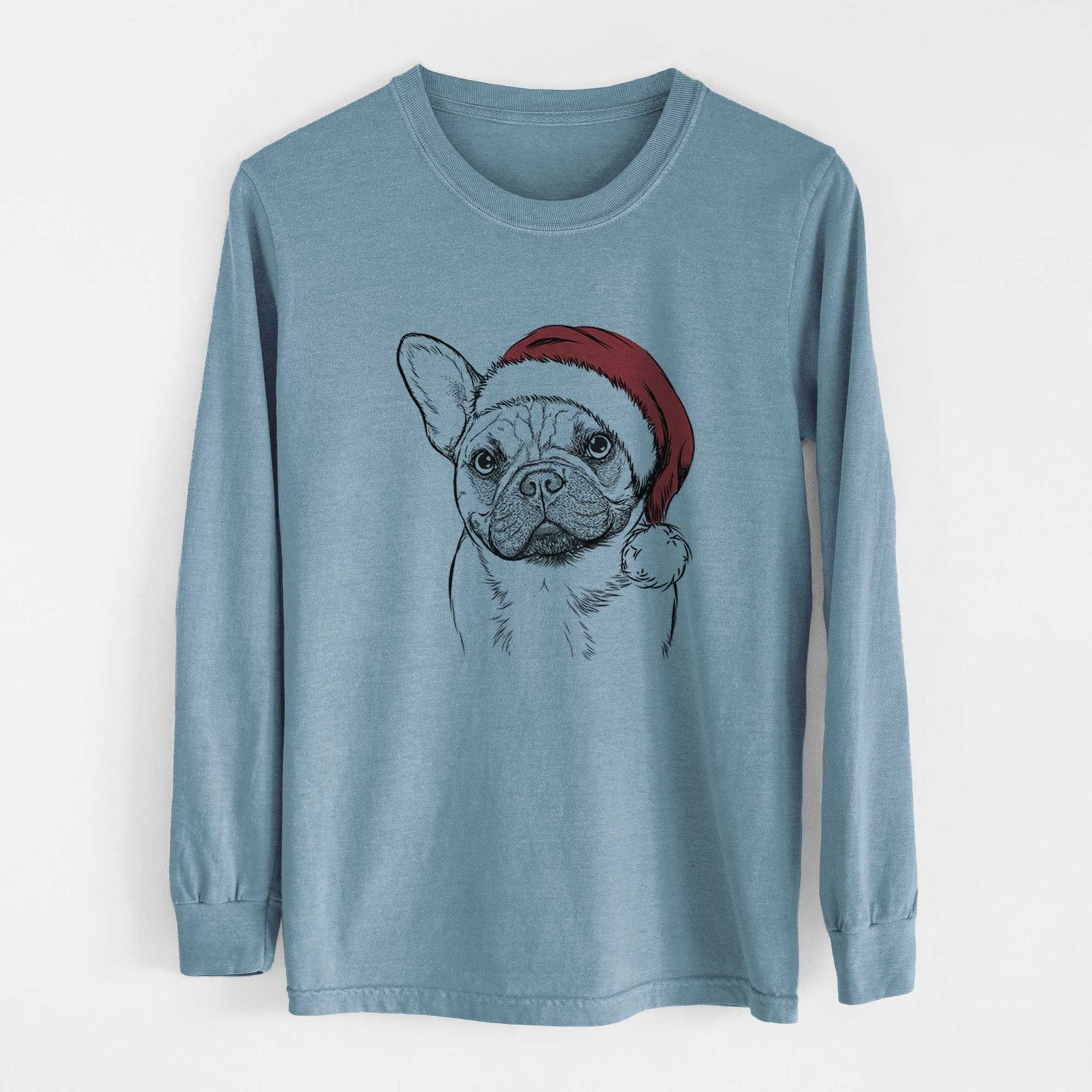 Santa Chew Chew the French Bulldog - Men's Heavyweight 100% Cotton Long Sleeve