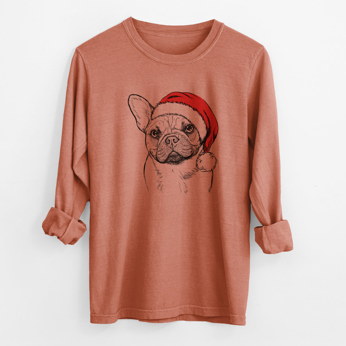 Santa Chew Chew the French Bulldog - Men's Heavyweight 100% Cotton Long Sleeve