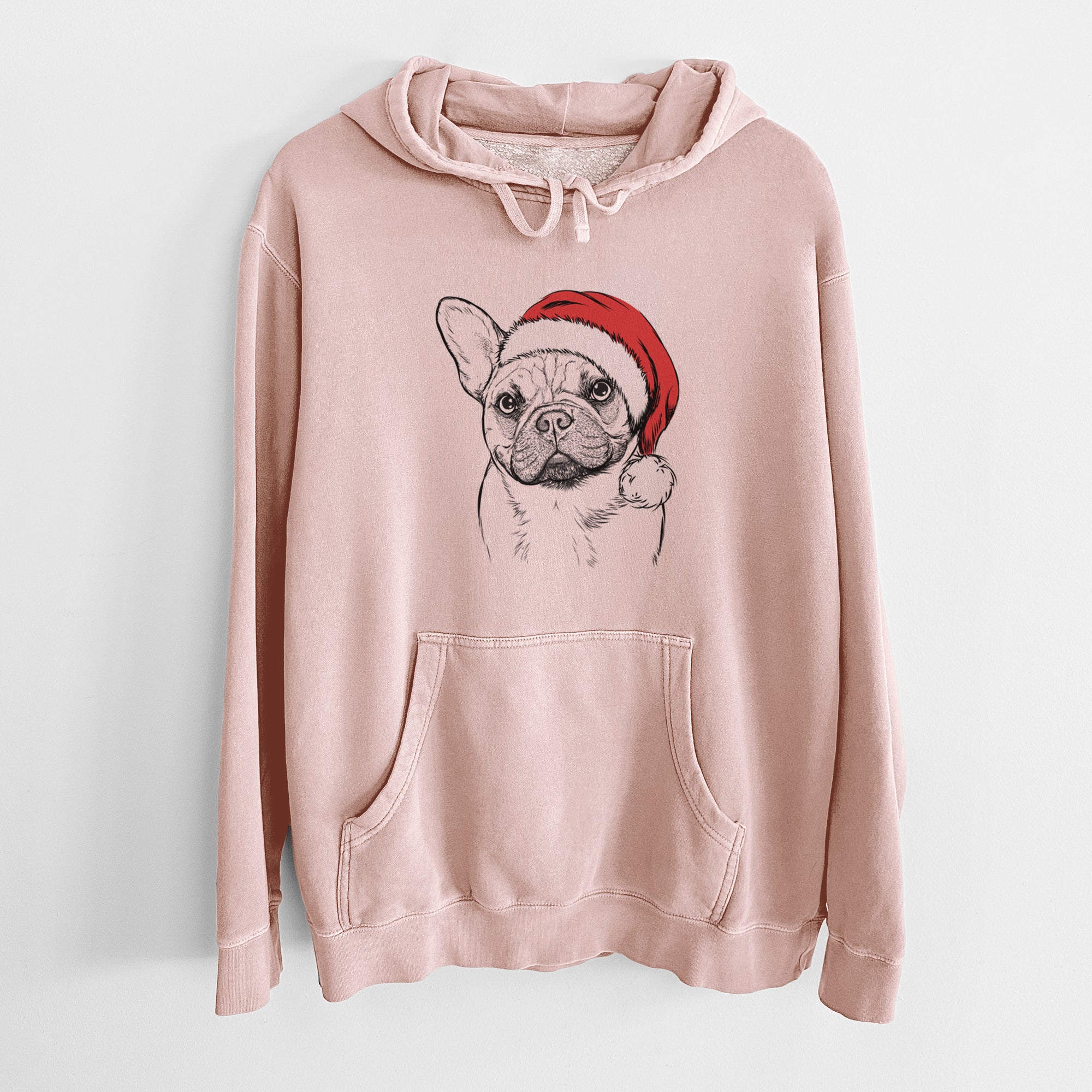 Santa Hat Chew Chew the French Bulldog - Unisex Pigment Dyed Hoodie