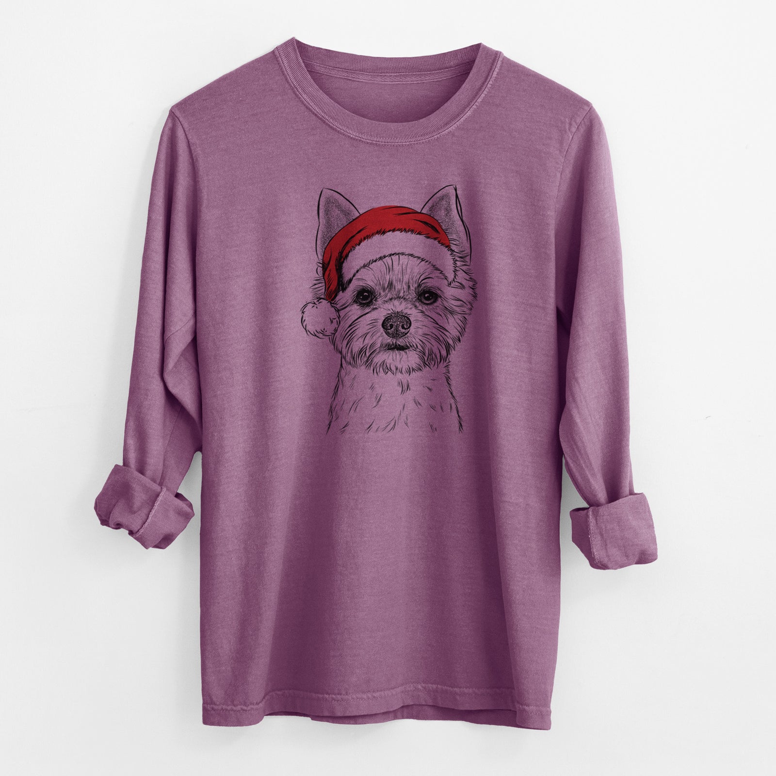 Santa Chewy the Yorkshire Terrier - Men's Heavyweight 100% Cotton Long Sleeve