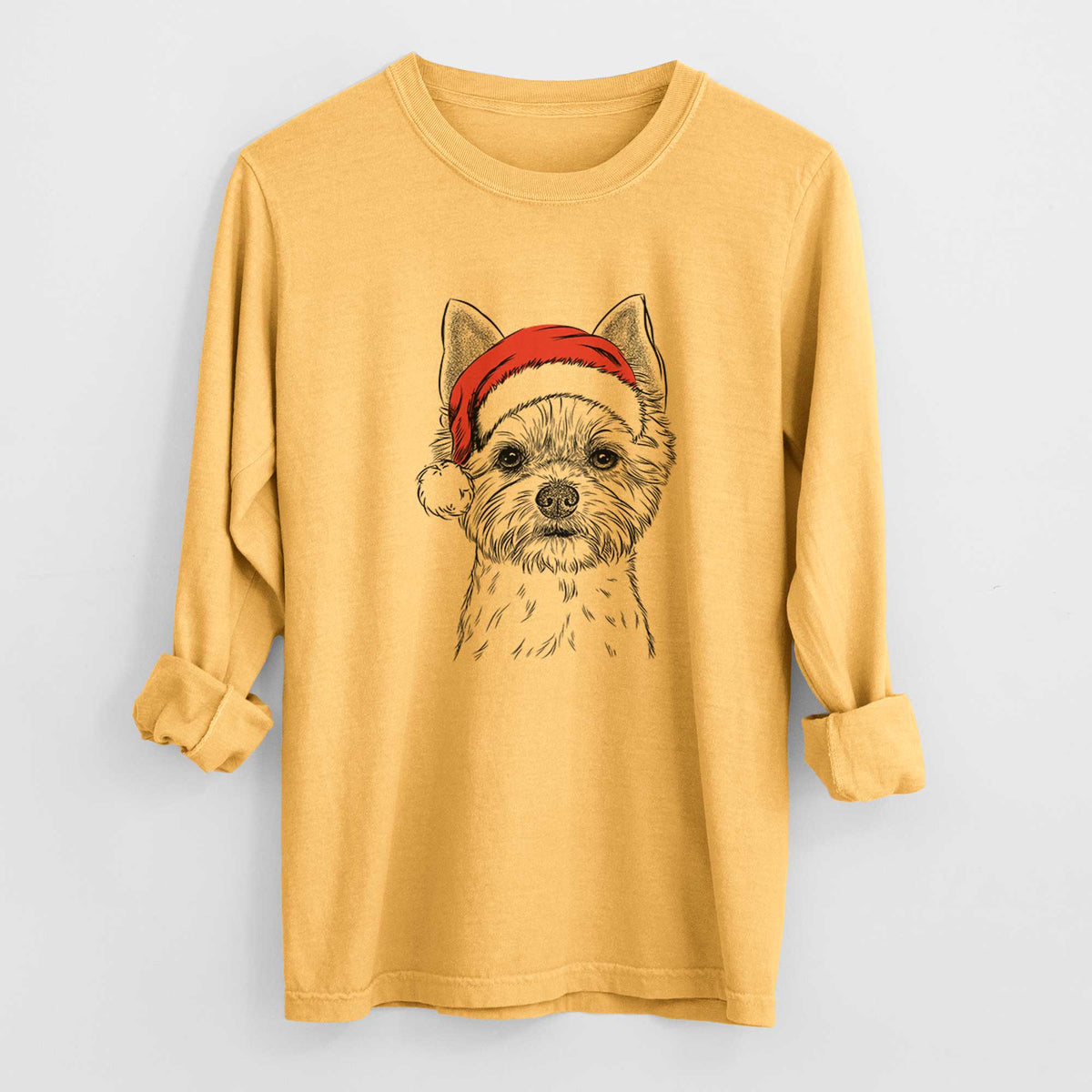 Santa Chewy the Yorkshire Terrier - Men's Heavyweight 100% Cotton Long Sleeve