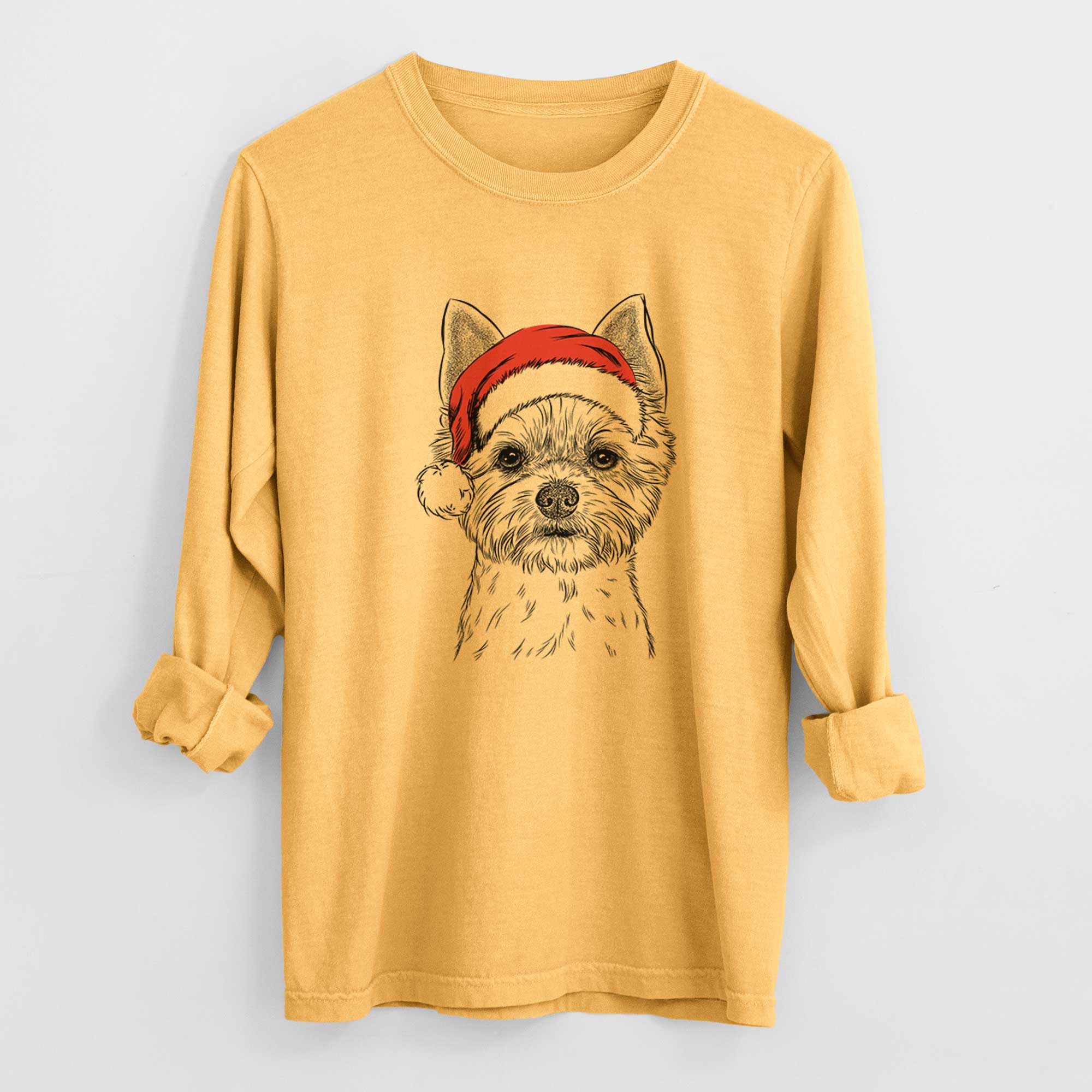 Santa Chewy the Yorkshire Terrier - Men's Heavyweight 100% Cotton Long Sleeve