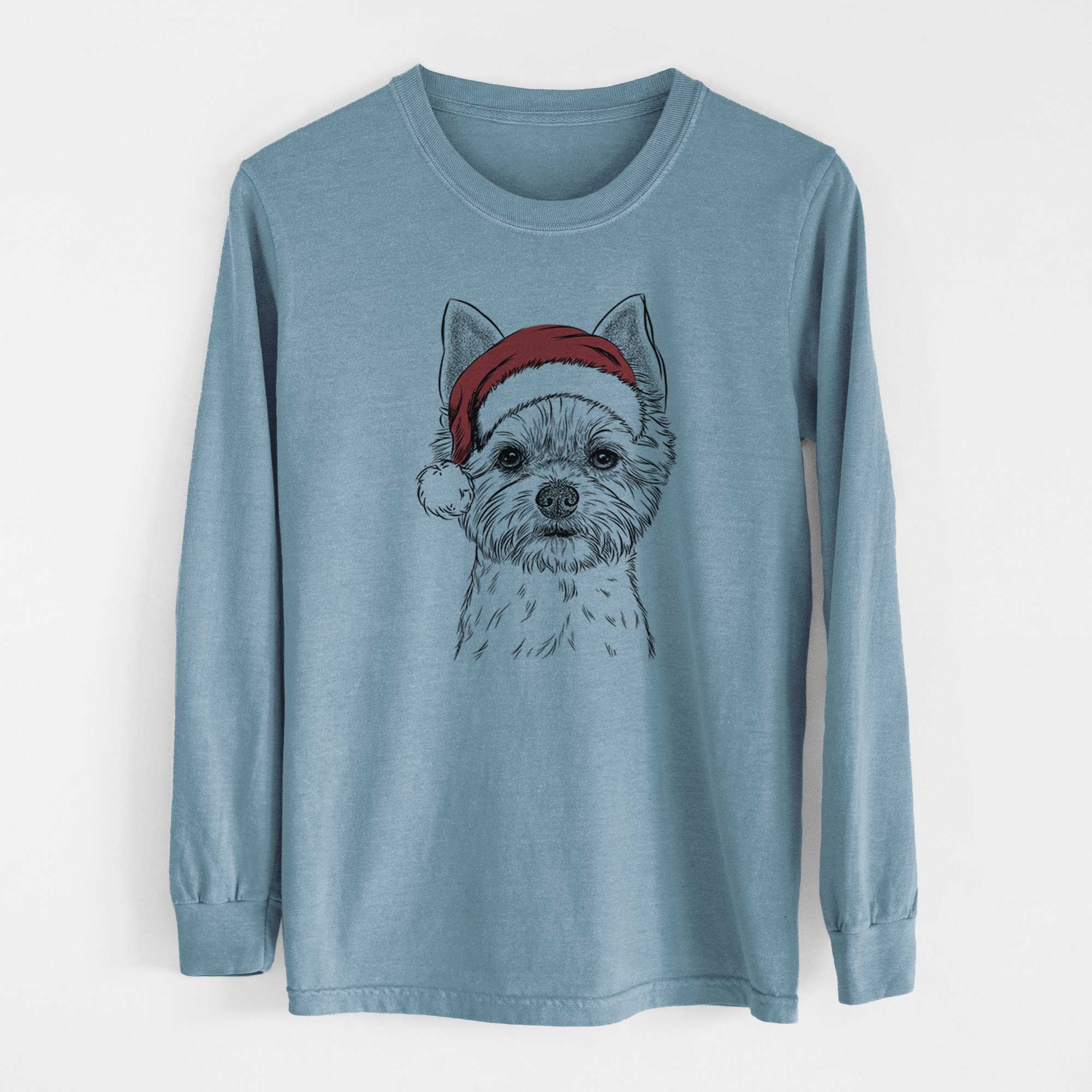 Santa Chewy the Yorkshire Terrier - Men's Heavyweight 100% Cotton Long Sleeve