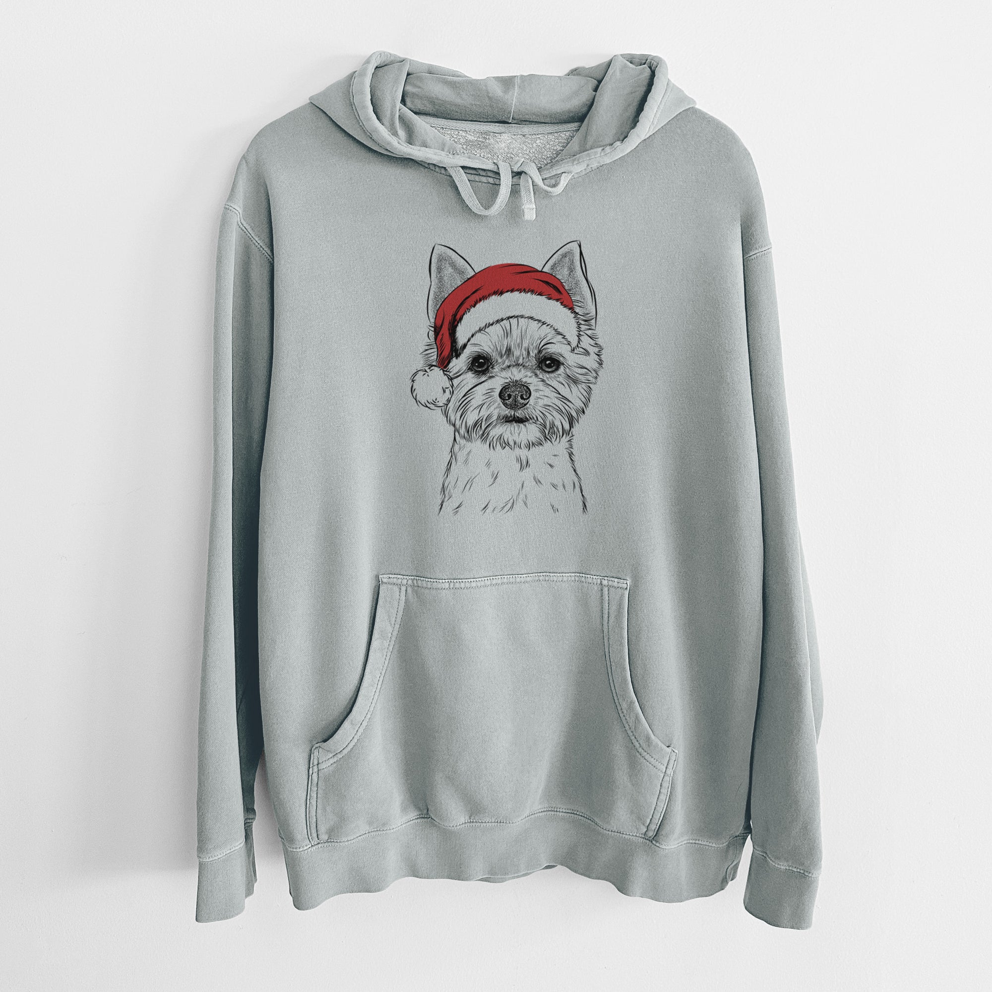 Santa Hat Chewy the Yorkshire Terrier - Unisex Pigment Dyed Hoodie