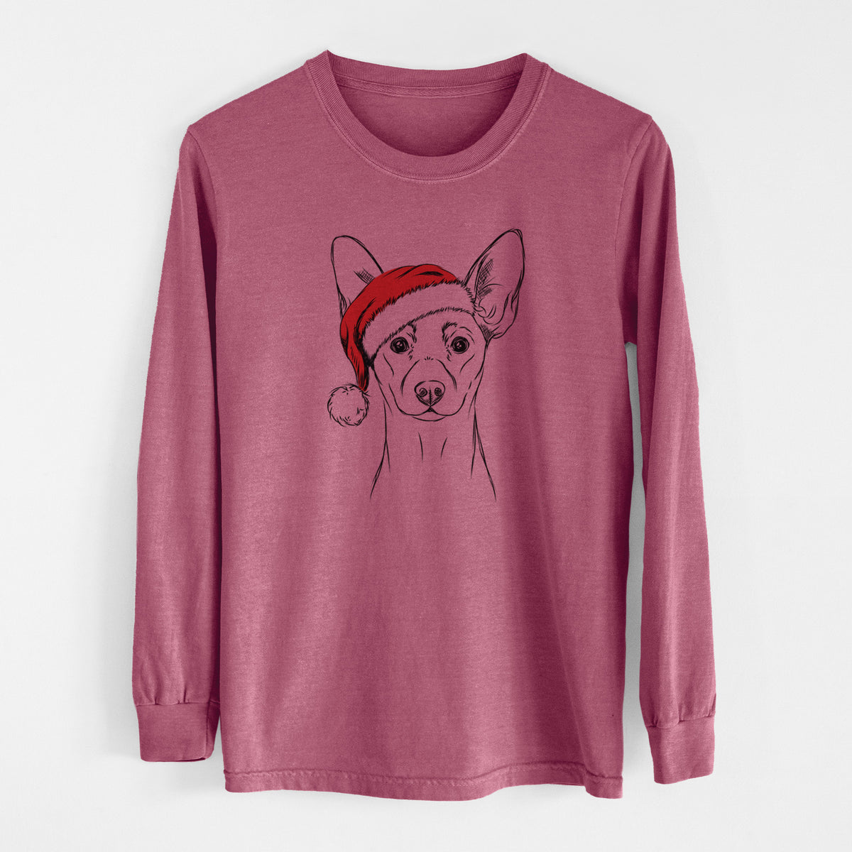 Santa Chillie the Mini Pinscher - Men&#39;s Heavyweight 100% Cotton Long Sleeve