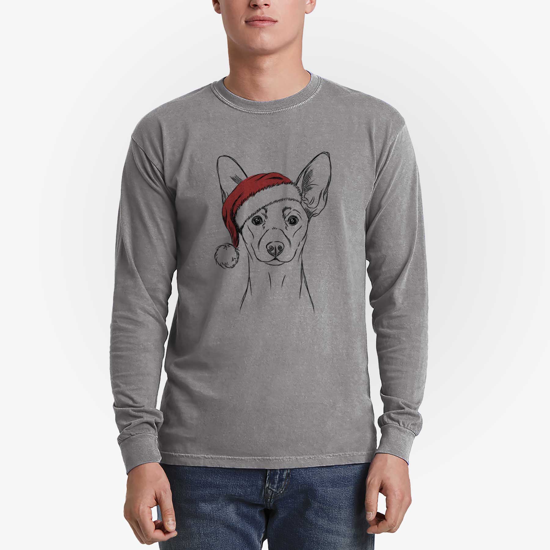 Santa Chillie the Mini Pinscher - Men's Heavyweight 100% Cotton Long Sleeve